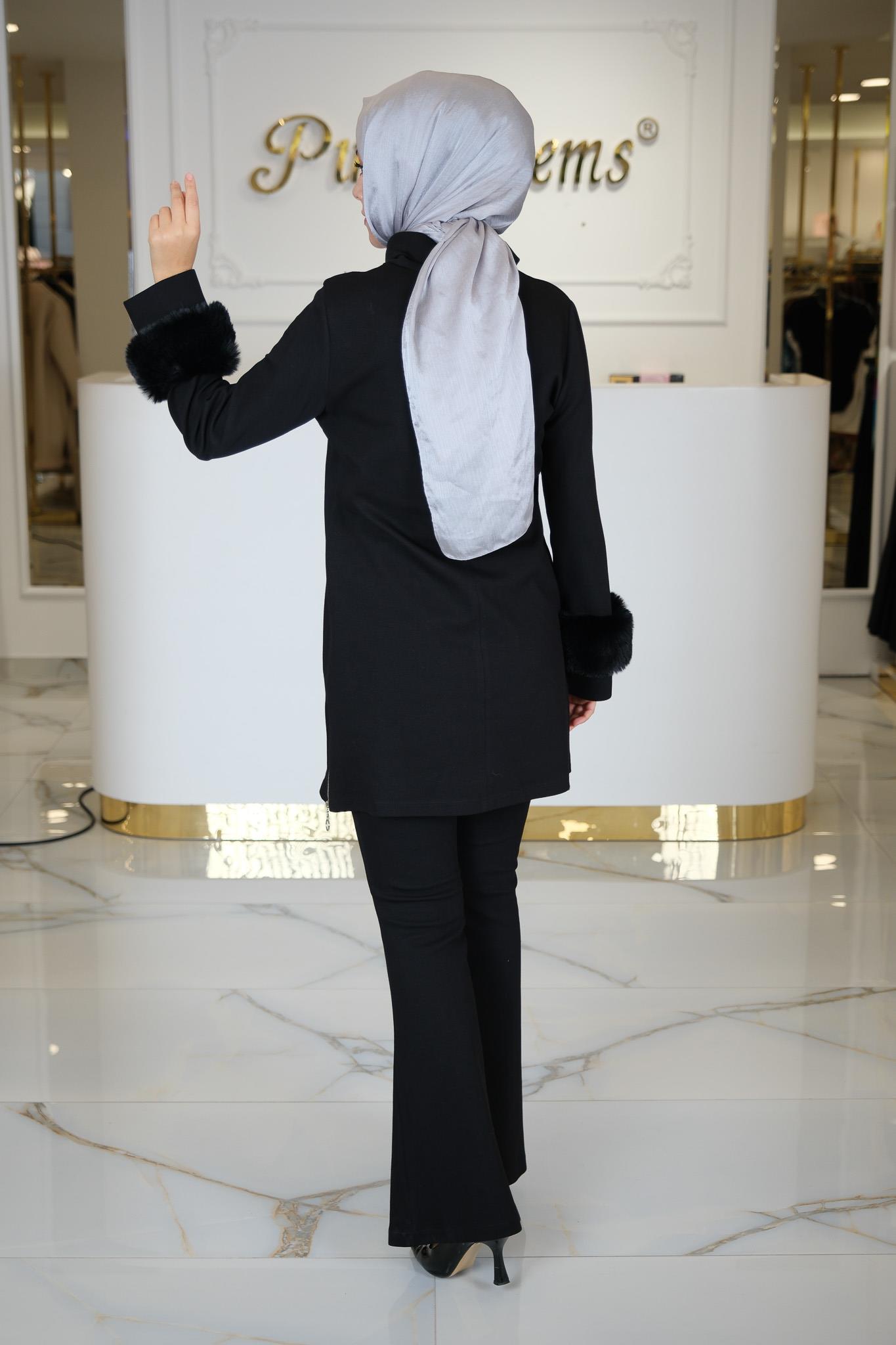 KÜRK DETAYLI TAKIM SIYAH