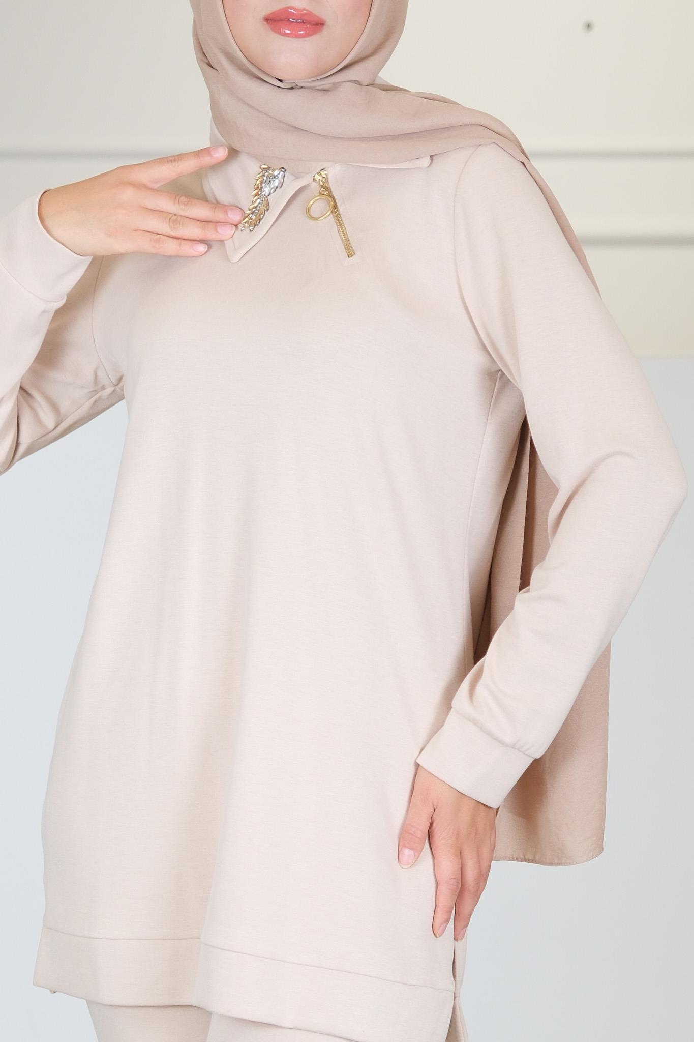 MODA TUNİK PANTLON TAKIM BEJ BEJ