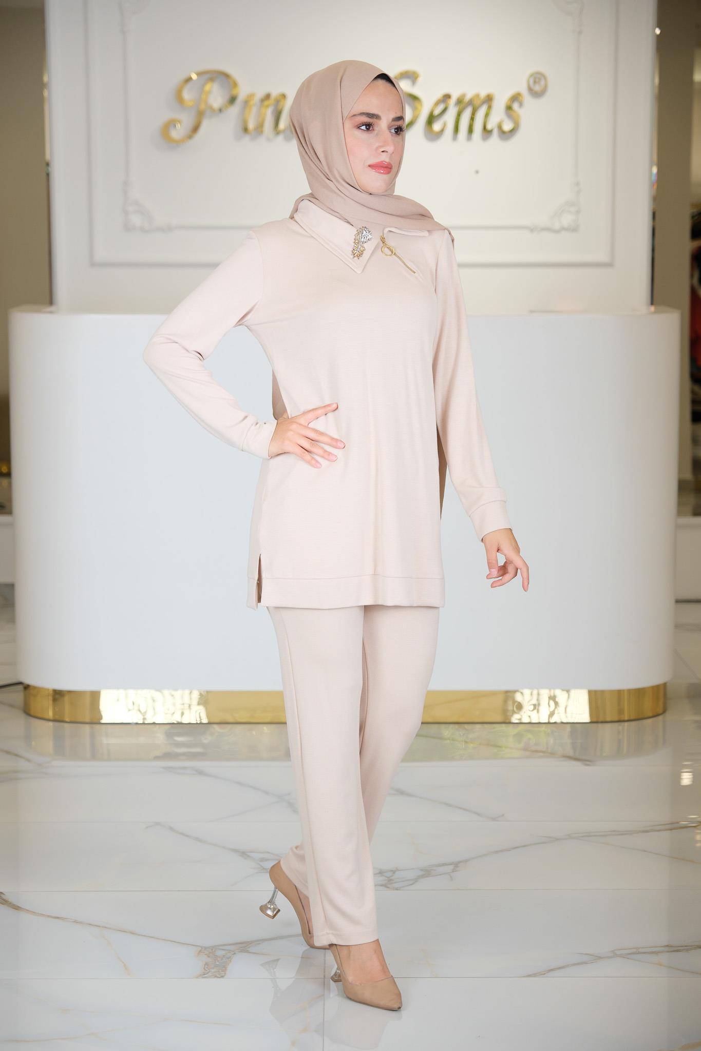 MODA TUNİK PANTLON TAKIM BEJ BEJ