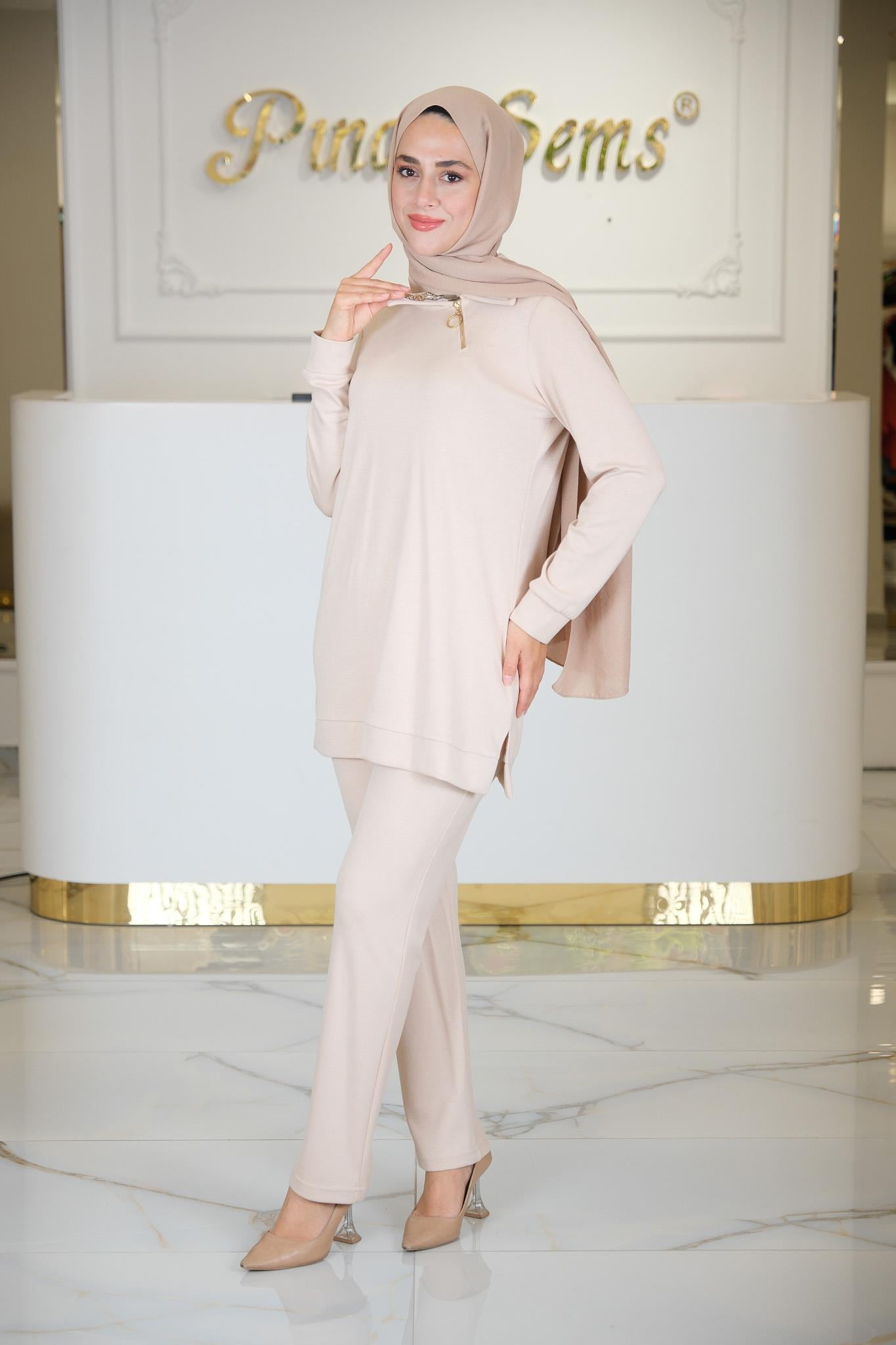 MODA TUNİK PANTLON TAKIM BEJ BEJ