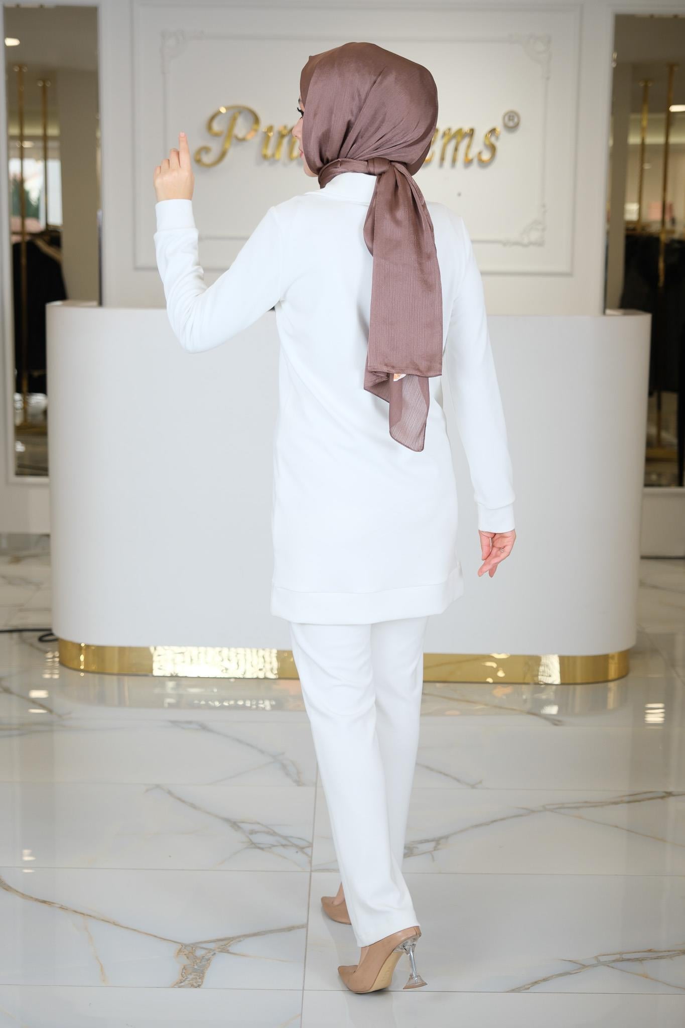MODA TUNİK PANTLON TAKIM BEJ BEYAZ