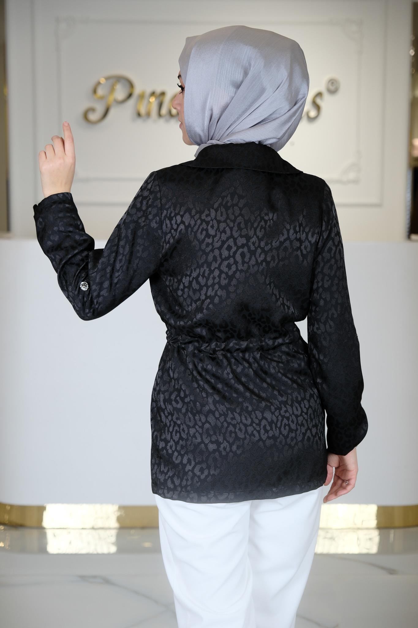 MONO YAKALI BELİ BÜZGÜLÜ TUNİK SIYAH