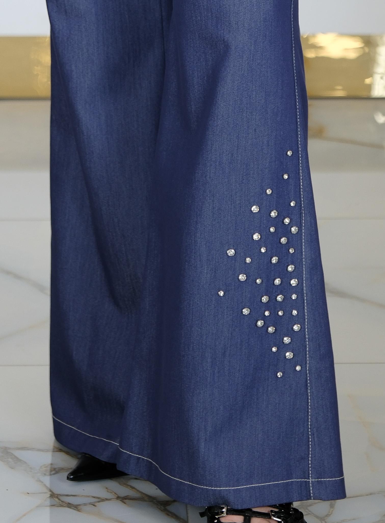 PAÇA TAŞLI KOT PANTOLON MAVİ
