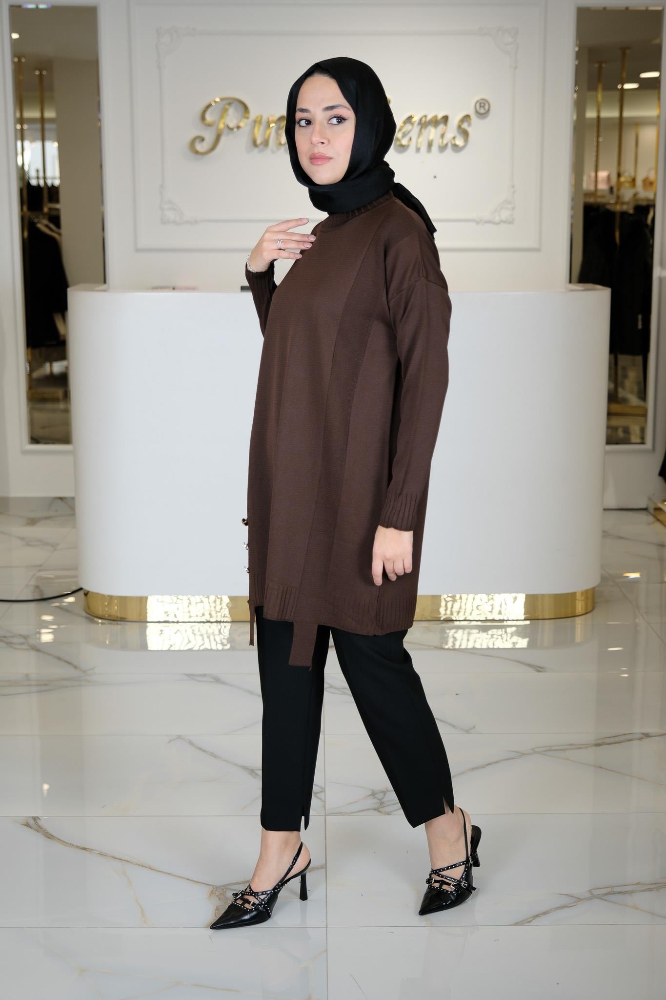 SIFIR YAKA TRİKO TUNİK BROWN