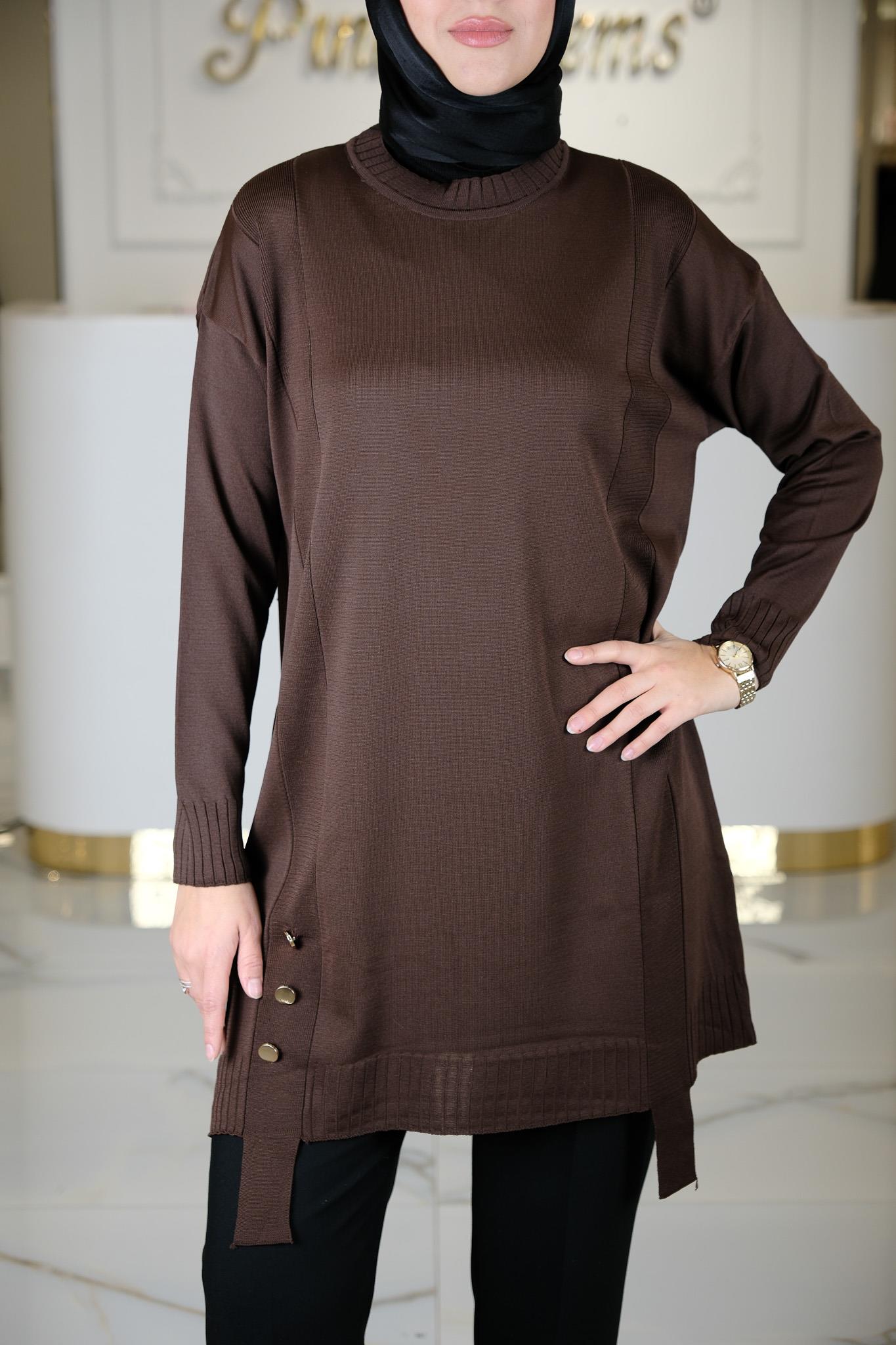SIFIR YAKA TRİKO TUNİK BROWN