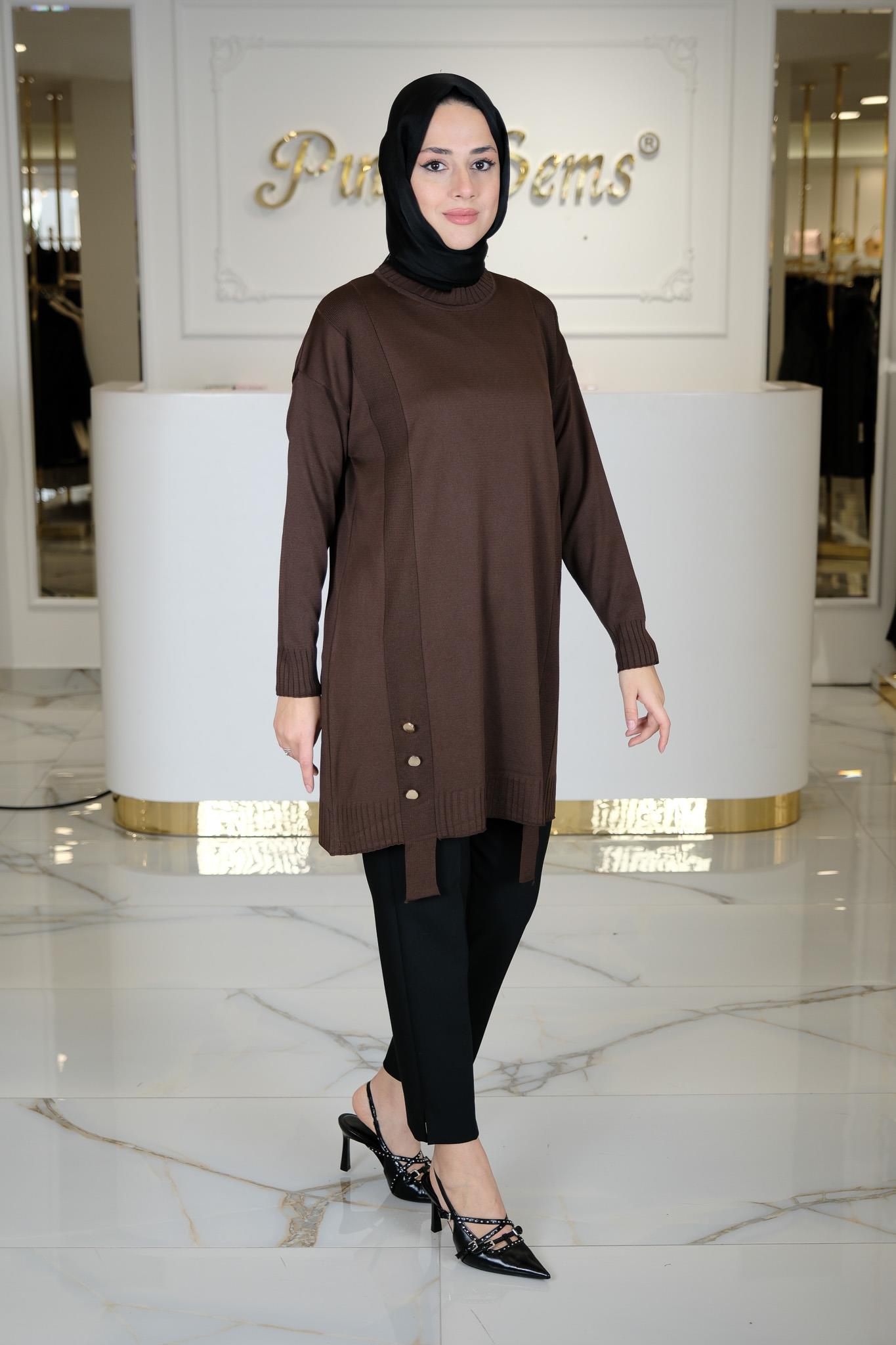 SIFIR YAKA TRİKO TUNİK BROWN
