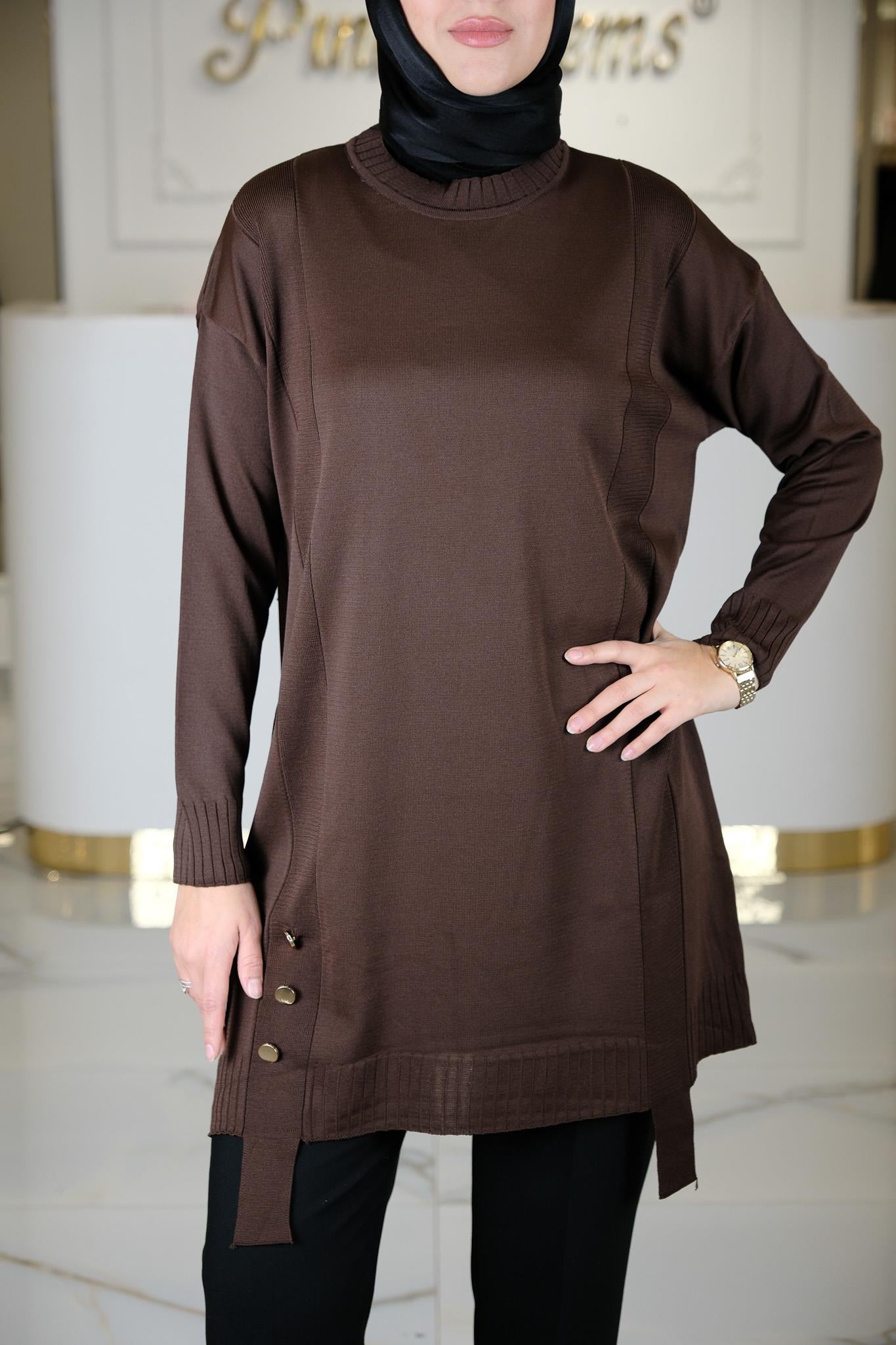 SIFIR YAKA TRİKO TUNİK BROWN