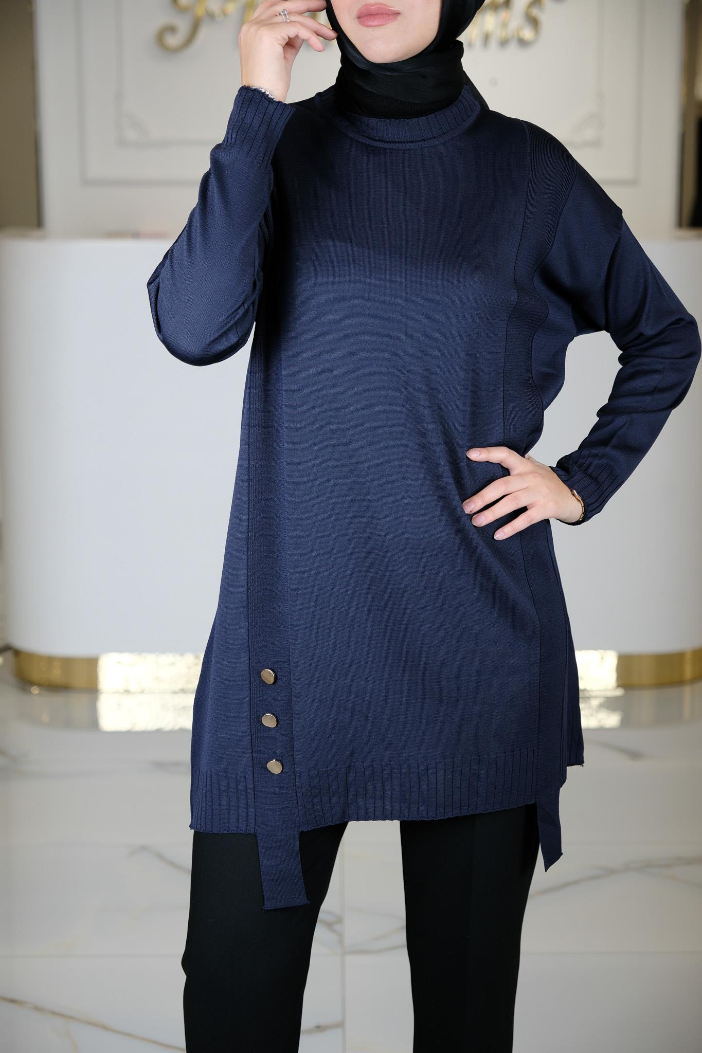 SIFIR YAKA TRİKO TUNİK LACİVERT