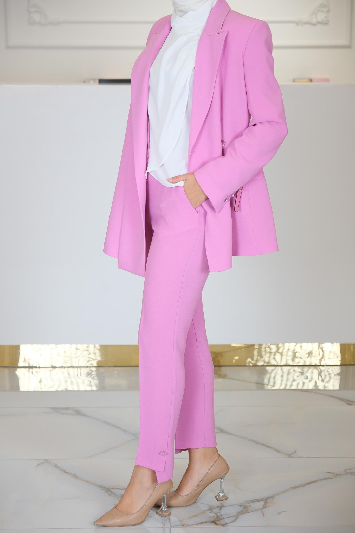 yandan cepli paçası asimetrik PEMBE