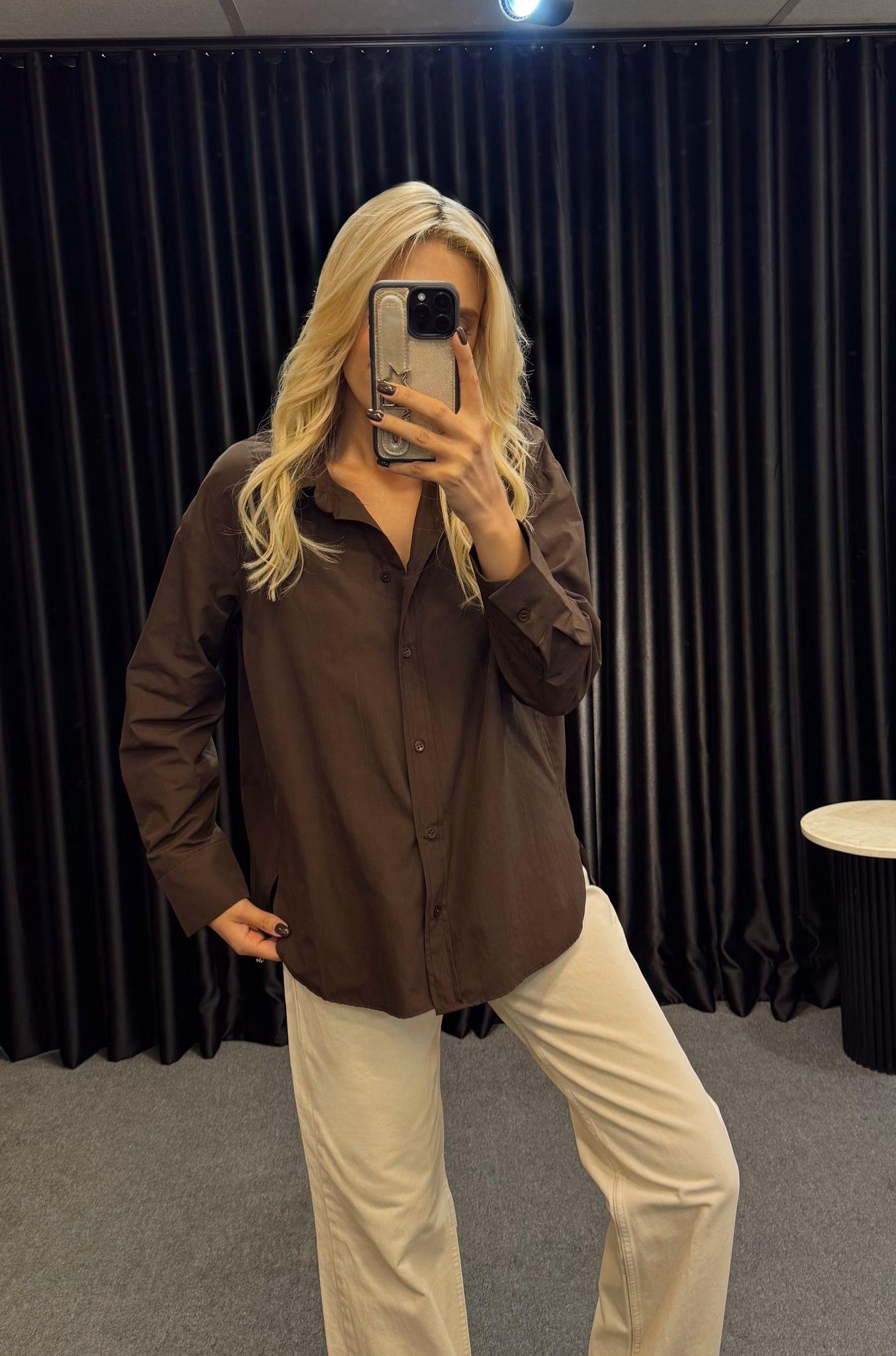 BASİC POPLİN GÖMLEK KAHVE