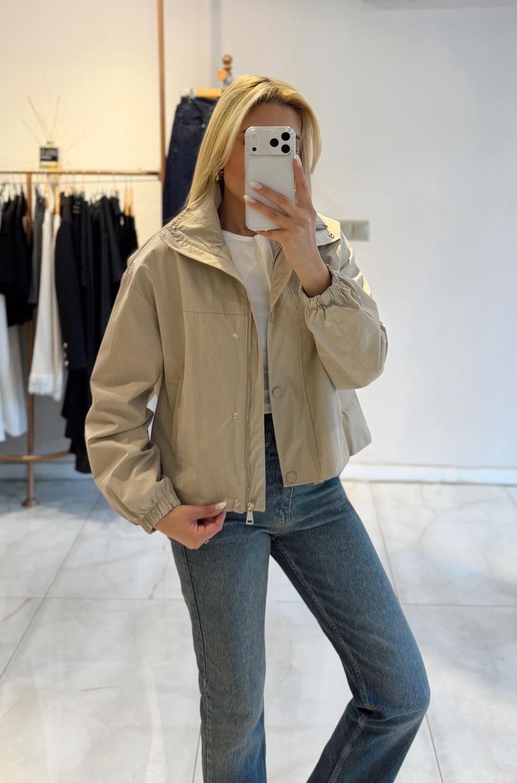 BEJ DİK YAKA BOMBER CEKET