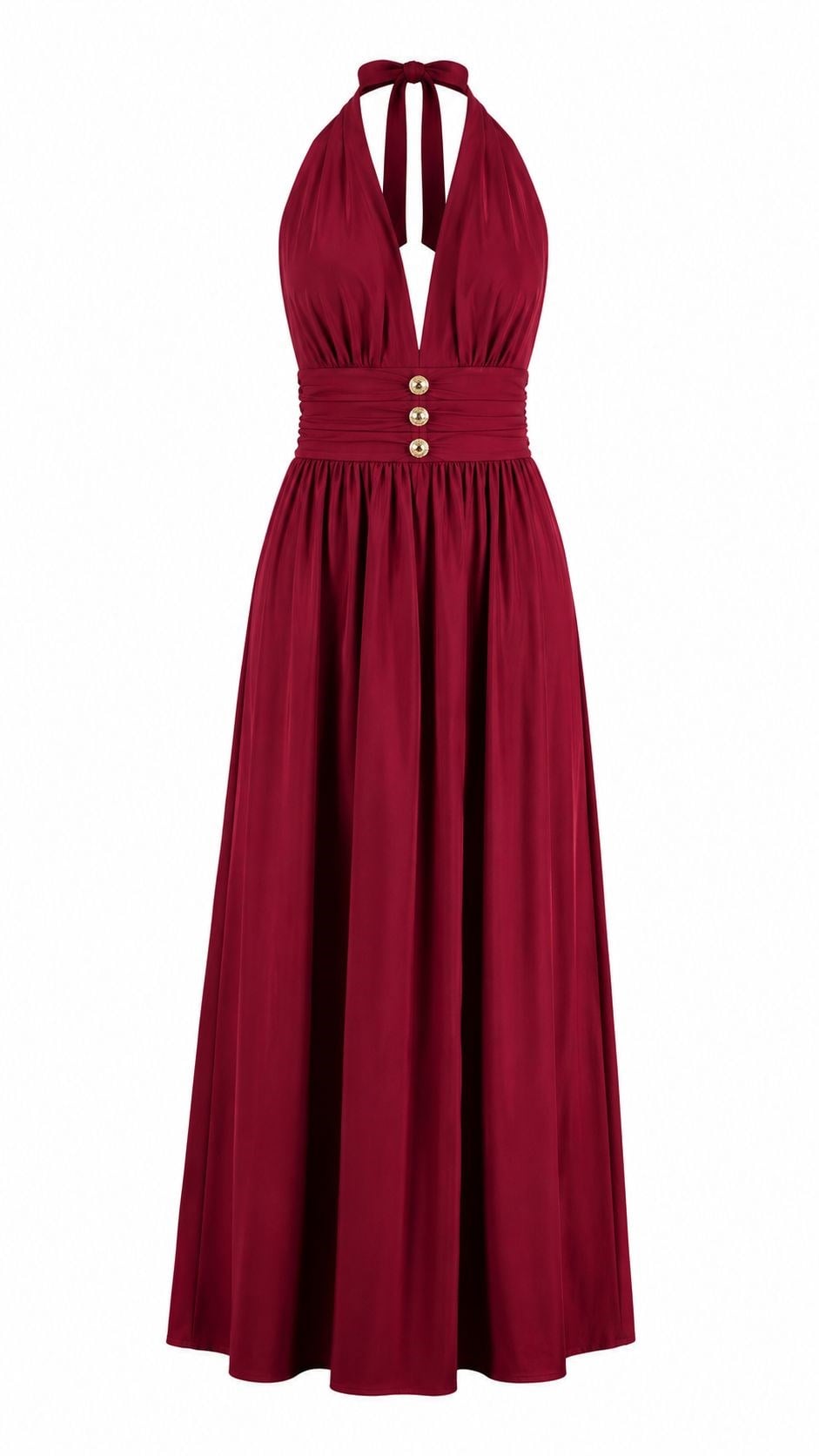 BORDO LENNOX HALTER YAKA GOLD DÜĞMELİ ELBİSE