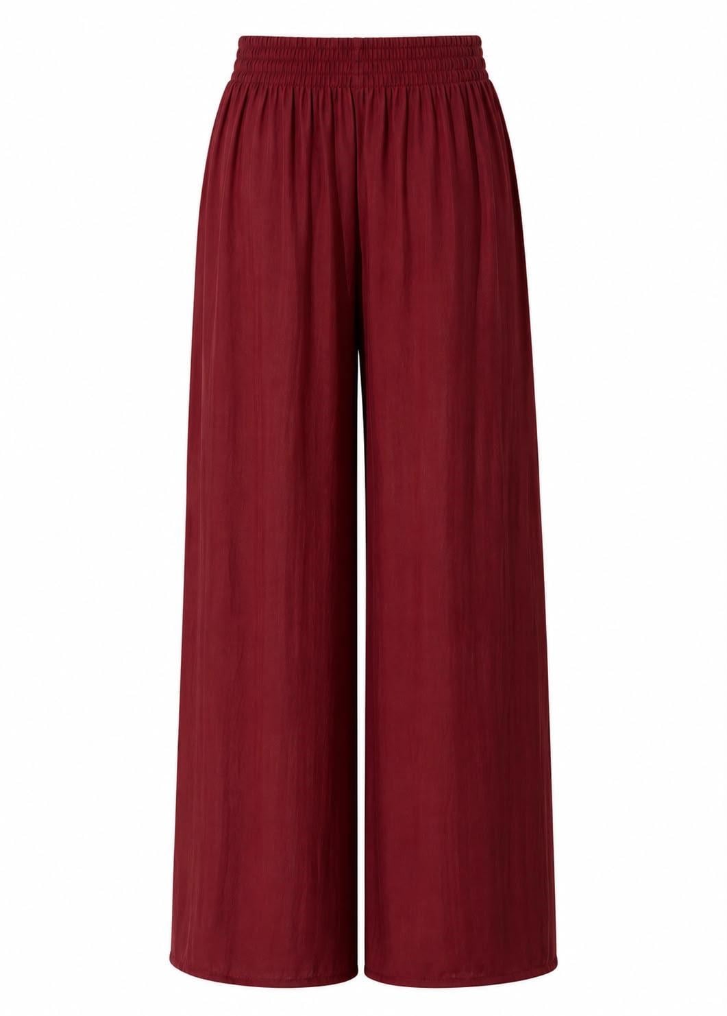 BORDO LYON BELİ LASTİKLİ DÖKÜMLÜ PANTOLON
