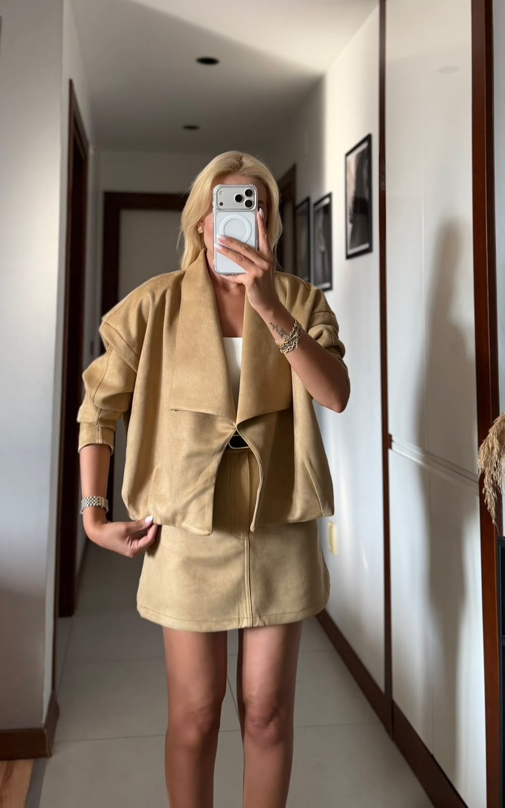 CAMEL SUET KEMER DETAYLI MİNİ ETEK