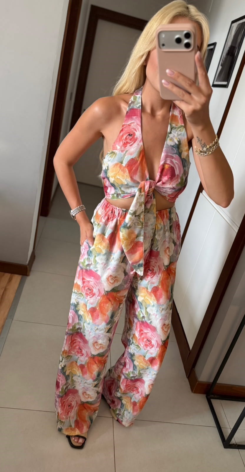 ÇİÇEK DESENLİ CROP PANTOLON TAKIM