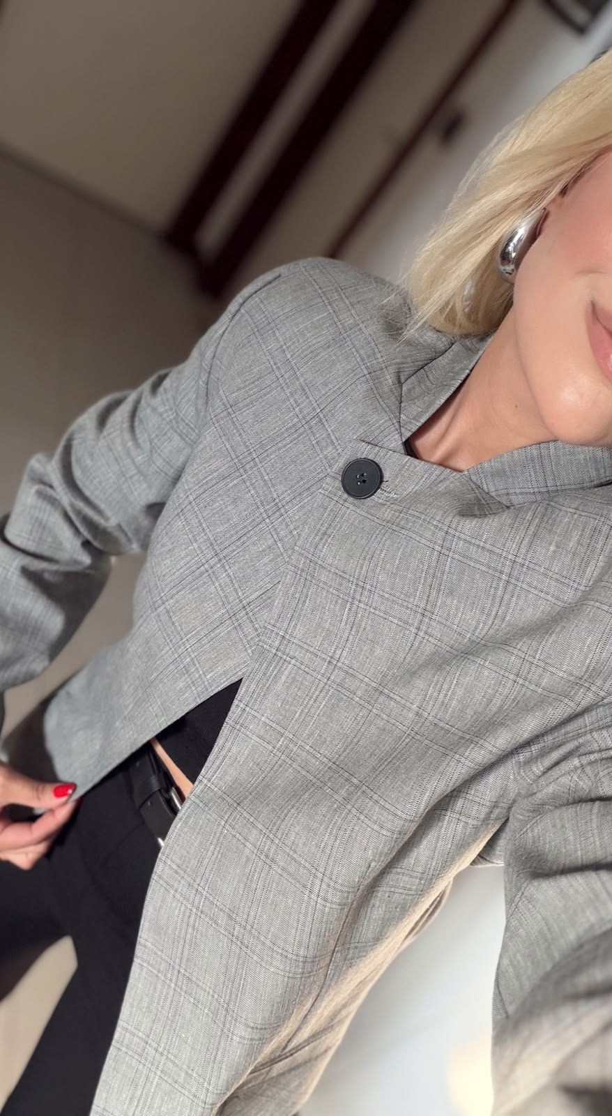 CORALİA GRİ EKOSE DİK YAKA DÜĞMELİ BLAZER CEKET