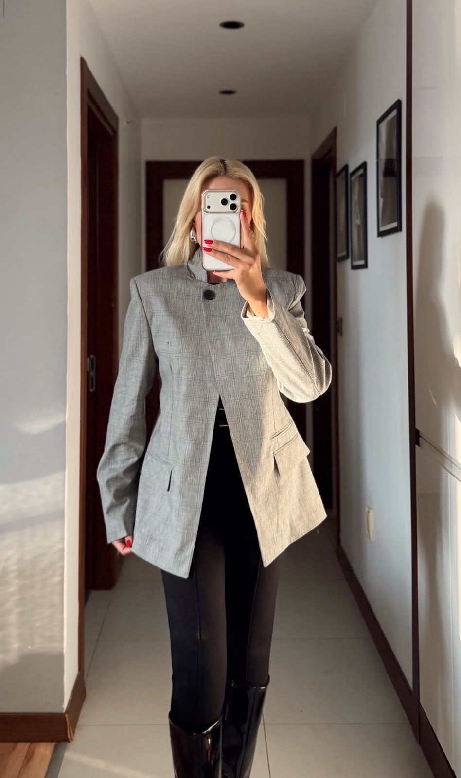 CORALİA GRİ EKOSE DİK YAKA DÜĞMELİ BLAZER CEKET