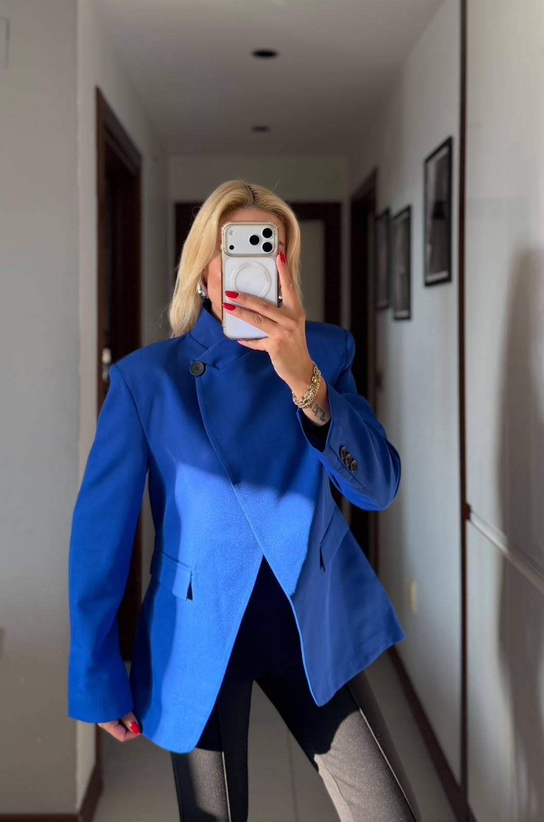 CORALİA MAVİ DİK YAKA DÜĞMELİ BLAZER CEKET