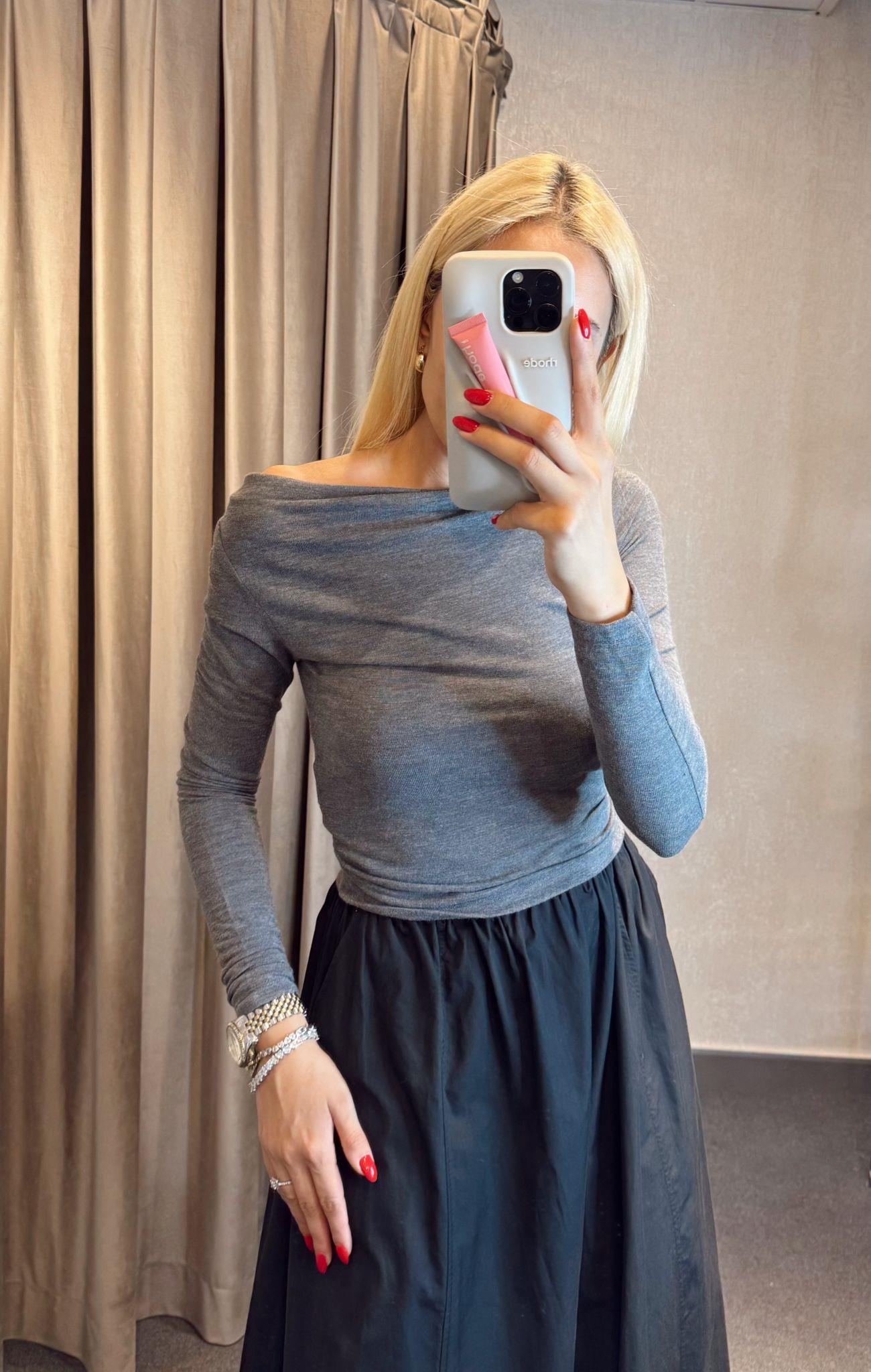 DÜŞÜK OMUZ BASİC BLUZ ANTRASİT