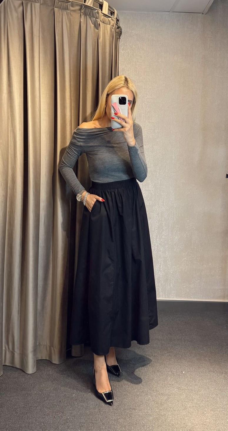 DÜŞÜK OMUZ BASİC BLUZ ANTRASİT