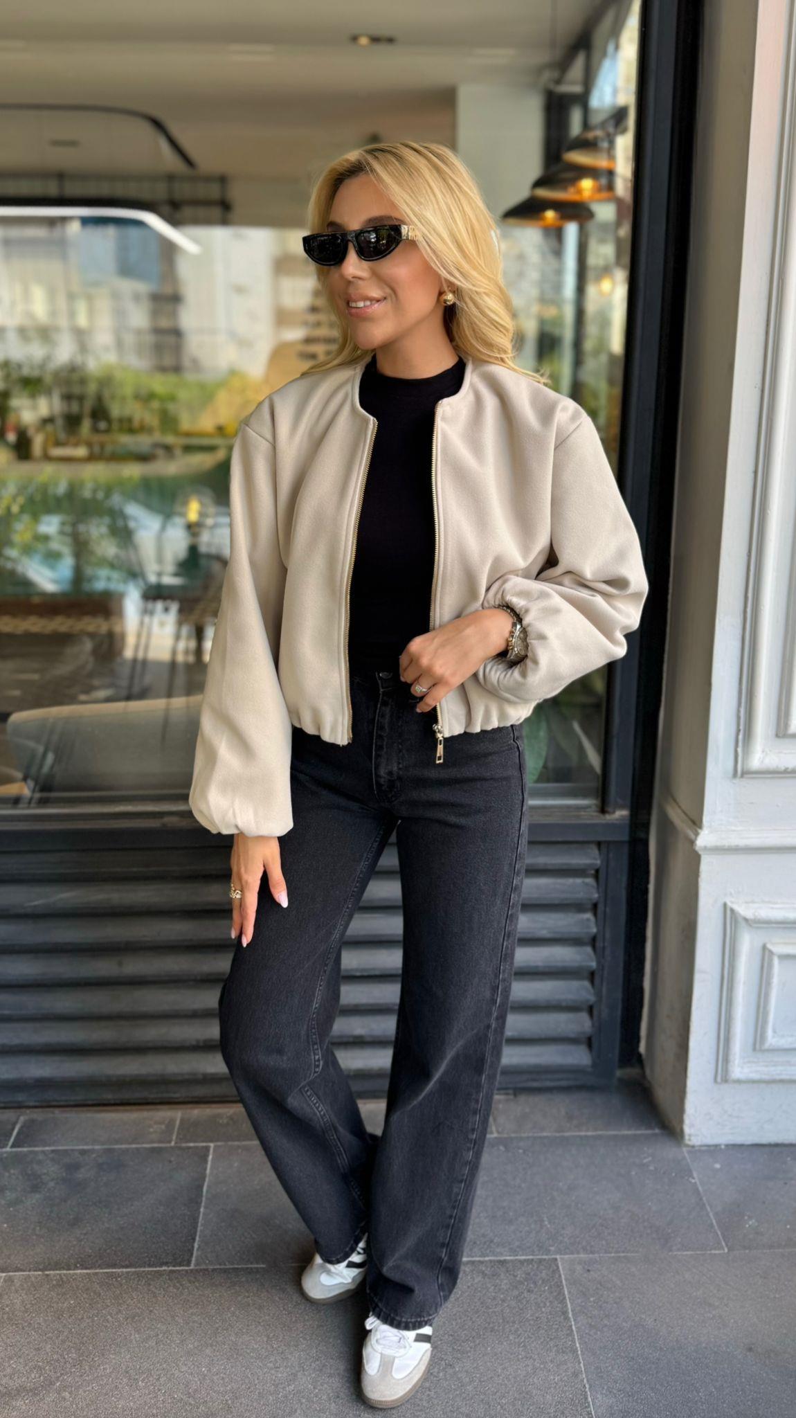 EKRU KAŞE BOMBER CEKET