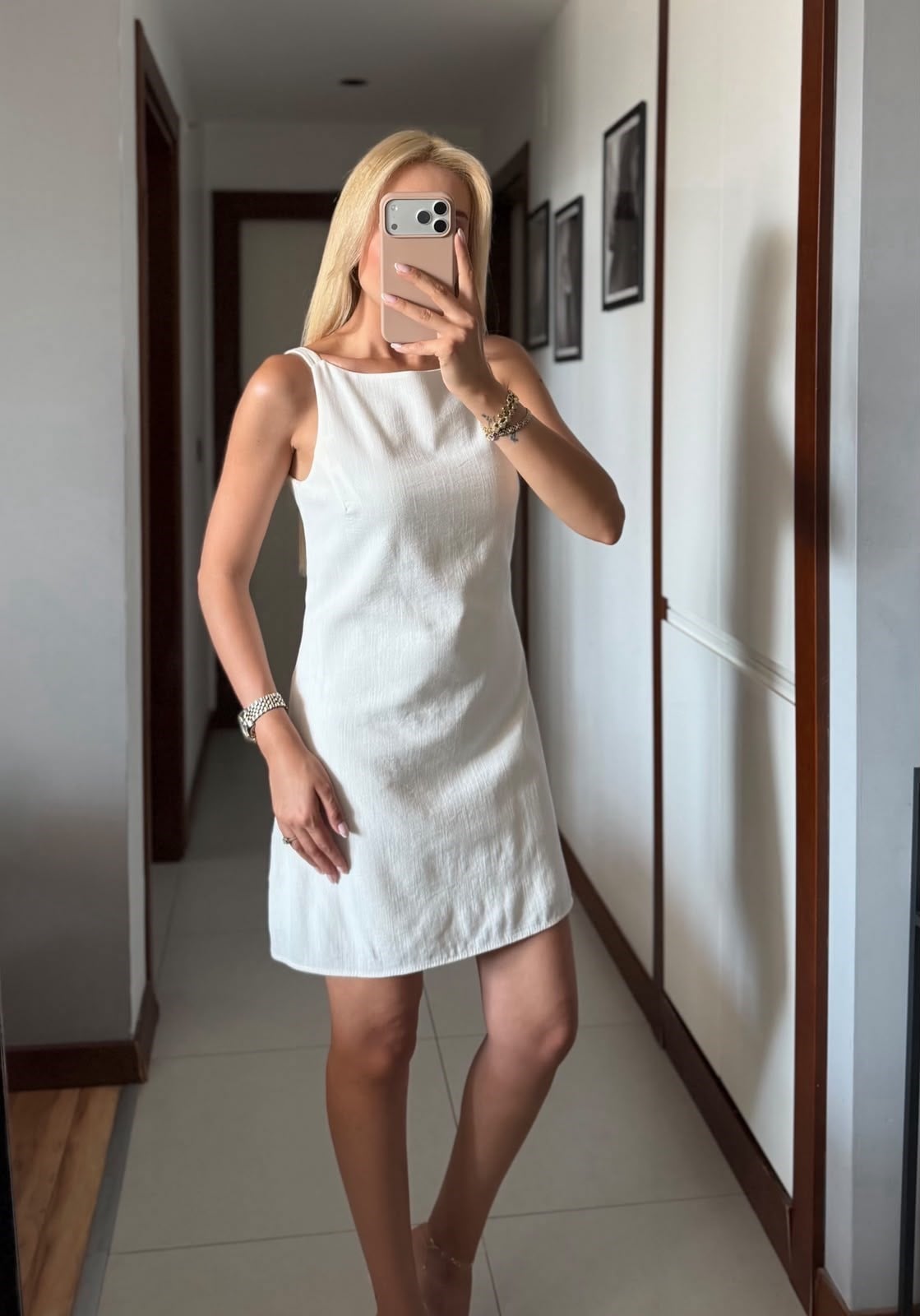 EKRU KETEN DÜZ KESİM ELBİSE