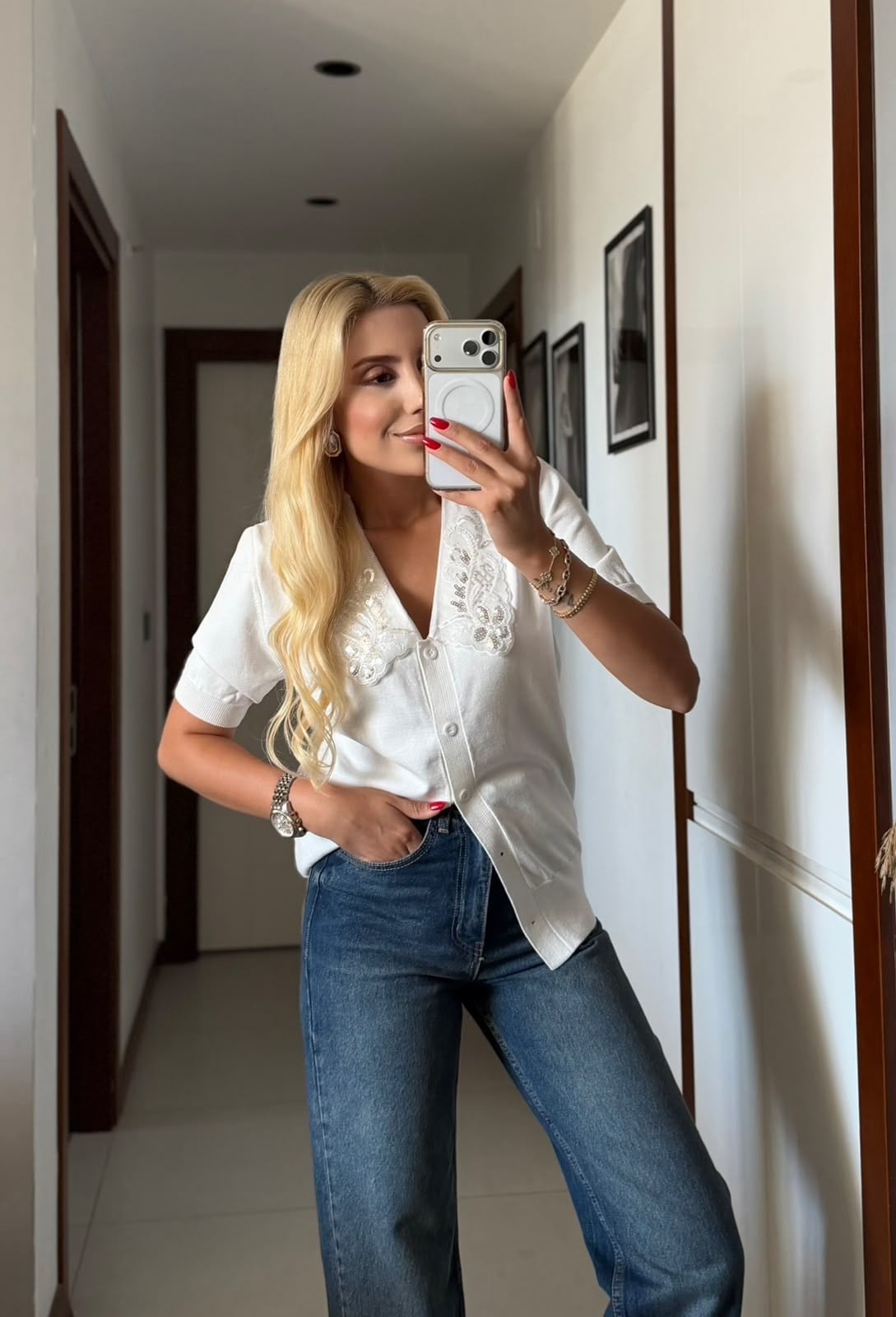 EKRU YAKASI PULLU KISA KOL TRİKO