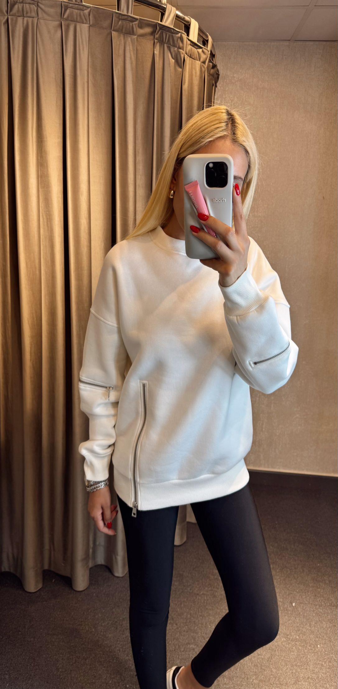 FERMUARLI TASARIM SWEAT BEYAZ