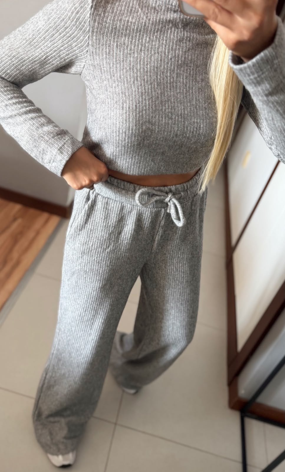 GRİ BOL PAÇA PANTOLON BLUZ TAKIM