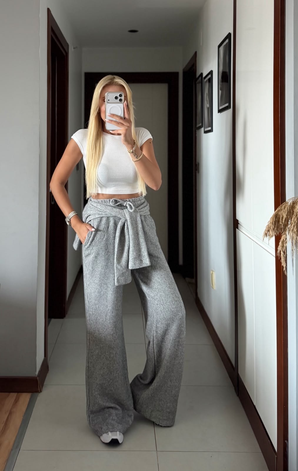 GRİ BOL PAÇA PANTOLON BLUZ TAKIM