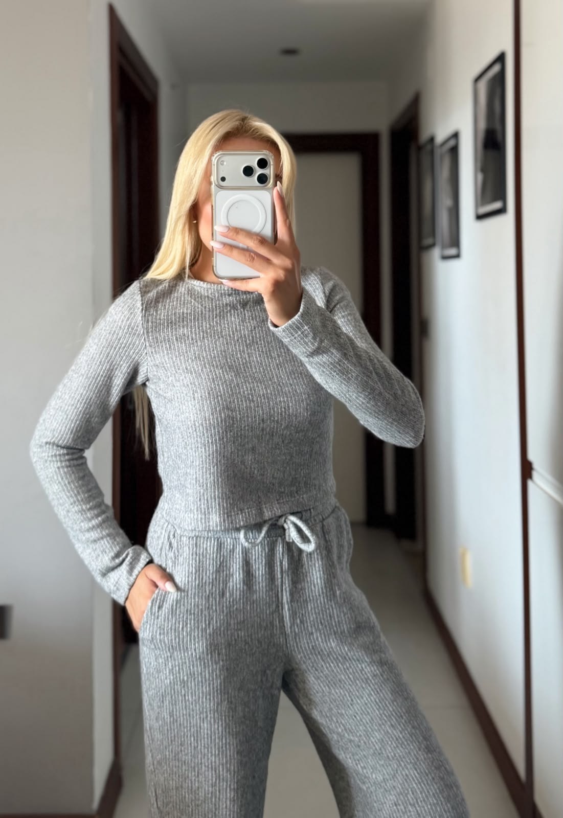 GRİ BOL PAÇA PANTOLON BLUZ TAKIM