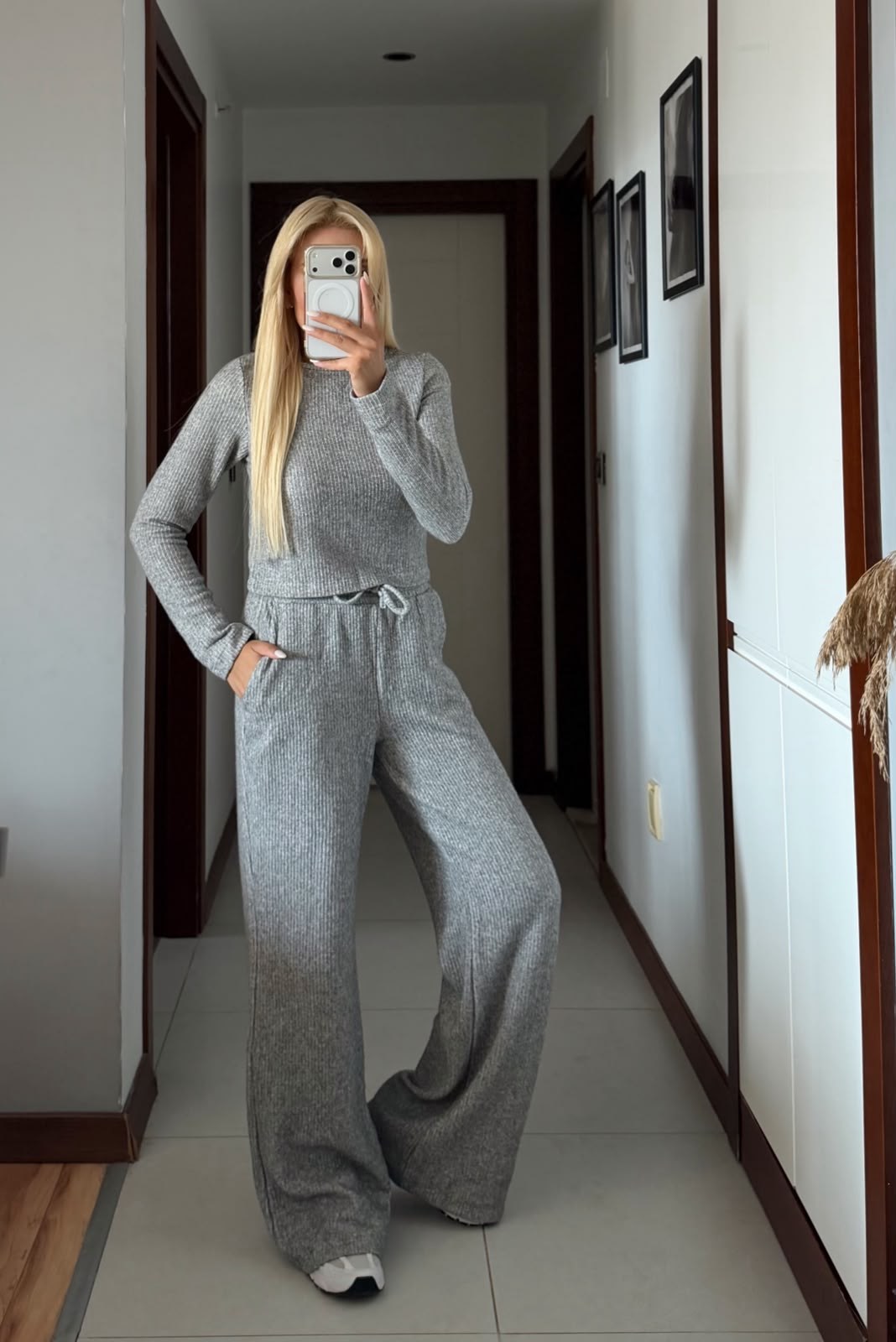 GRİ BOL PAÇA PANTOLON BLUZ TAKIM