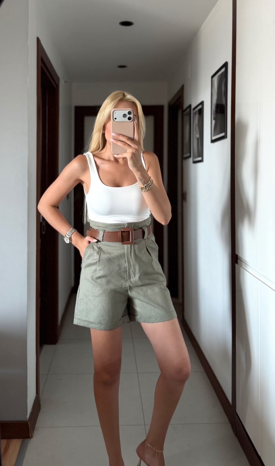 HAKİ KETEN KEMERLİ ŞEHİR BOY ŞORT
