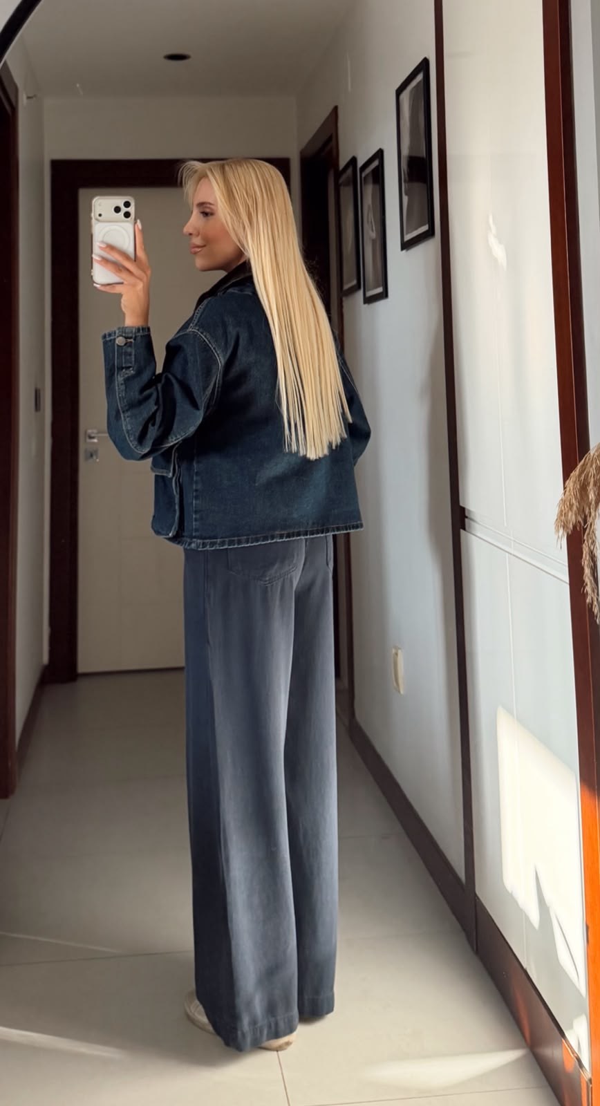 KADİFE YAKA KEMER DETAYLI KOT CEKET