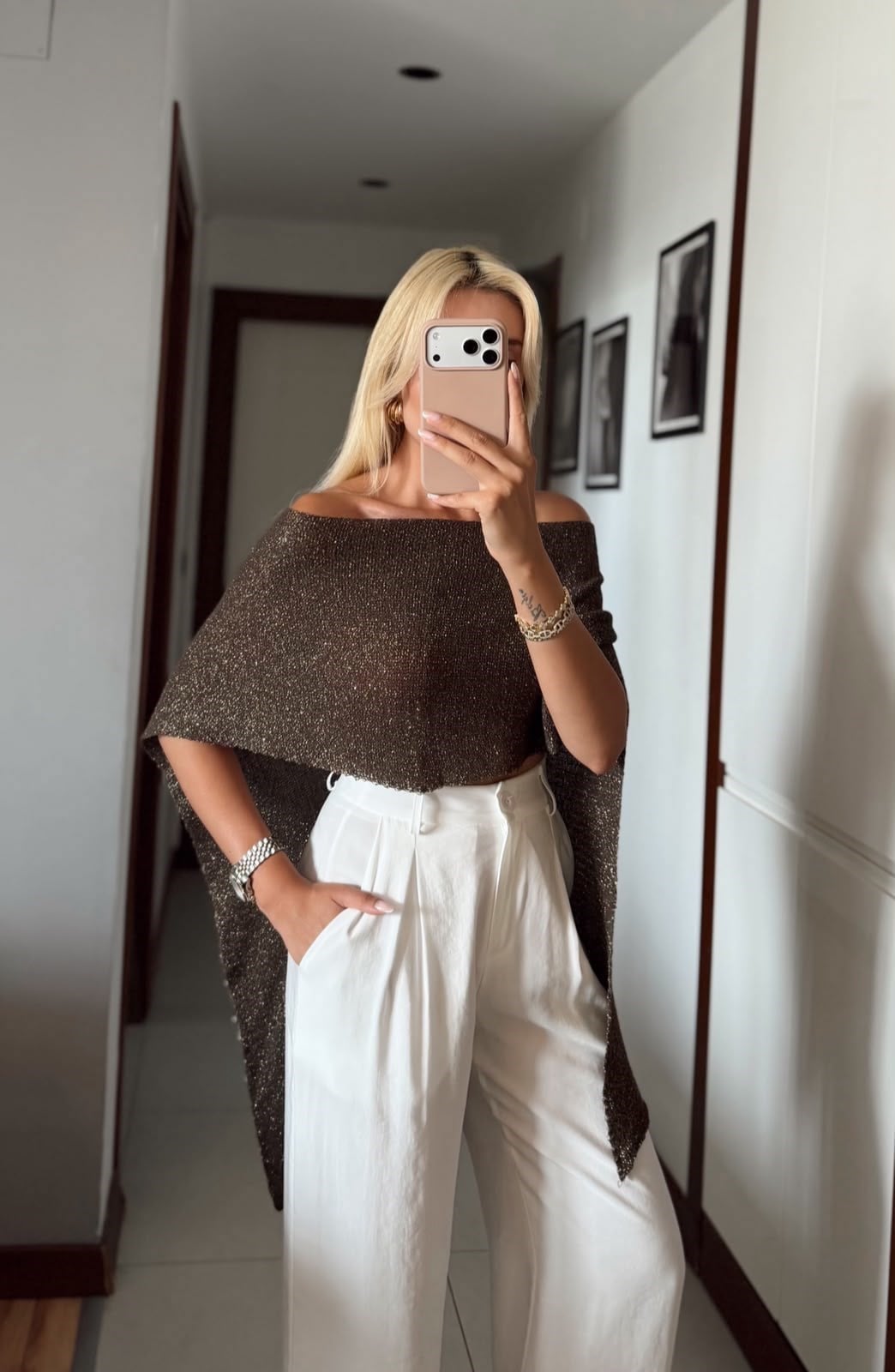 KAHVE SİMLİ PELERİN ŞAL BLUZ