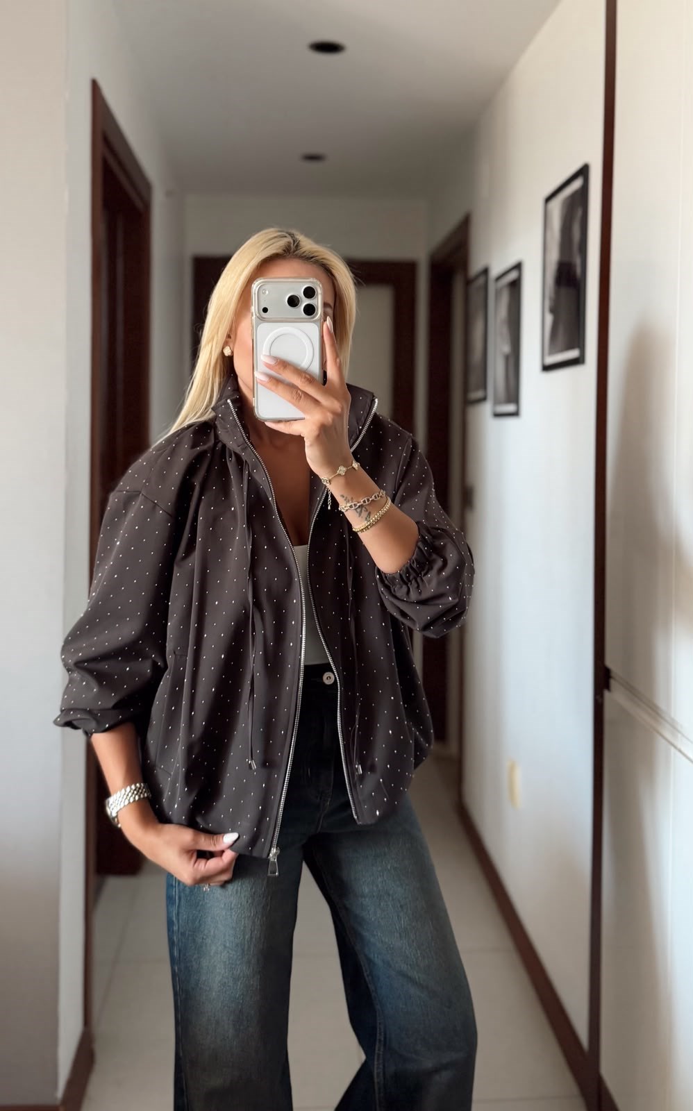 KAHVERENGİ TAŞ DETAYLI TASARIM CEKET