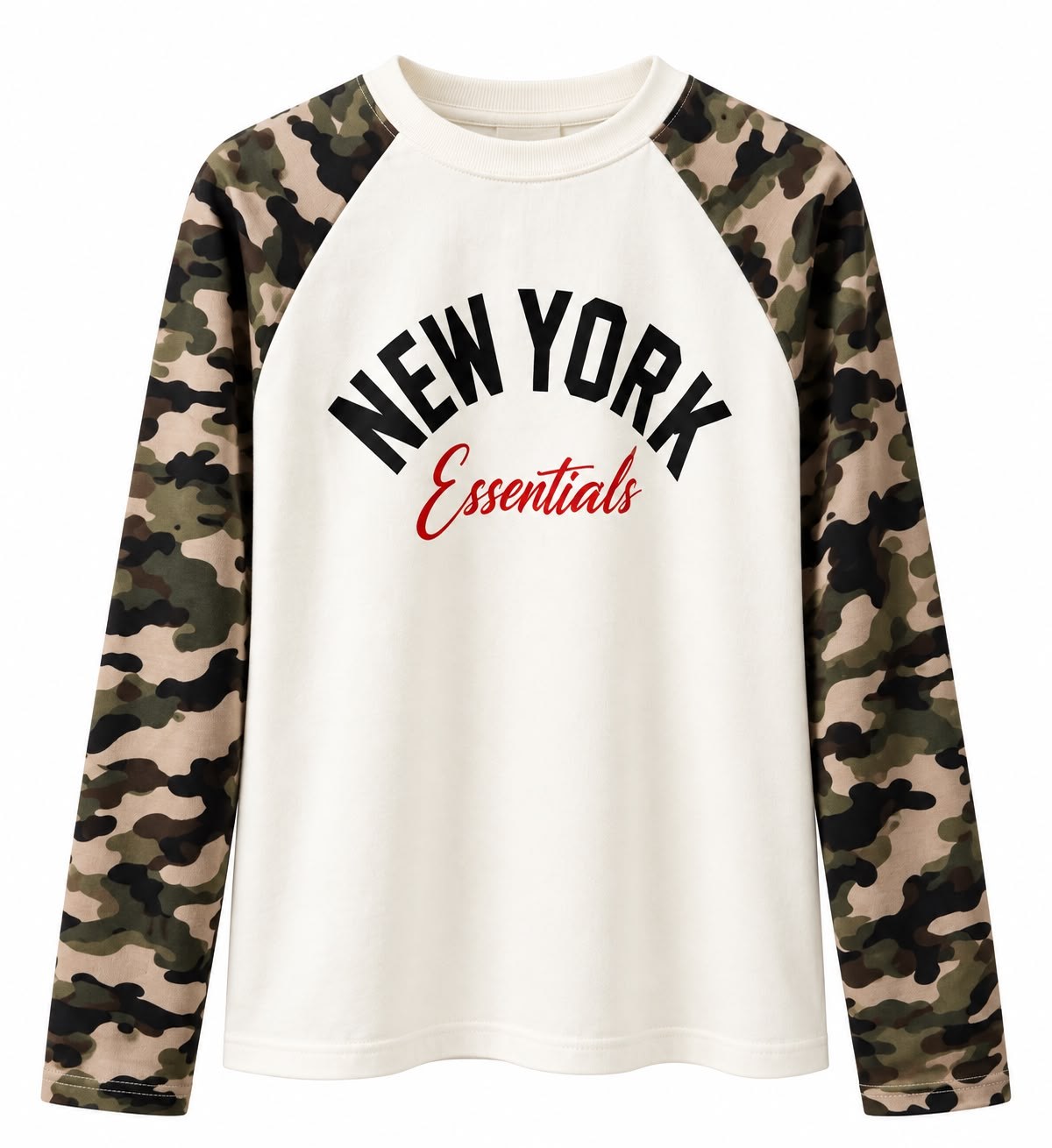 KAMUFLAJ RAGLAN KOLLU BASKILI UZUN BLUZ