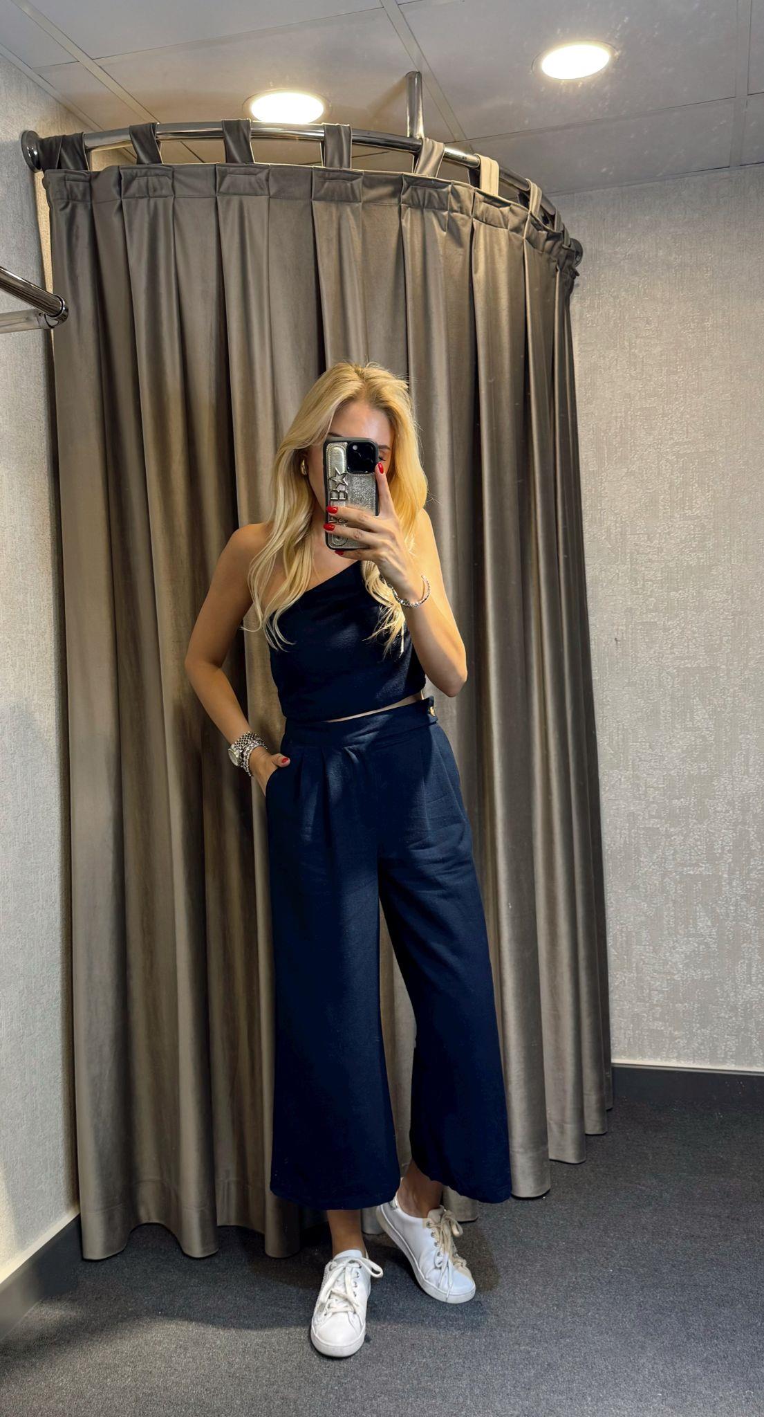 KETEN TEK KOL CROP TAKIM LACİVERT