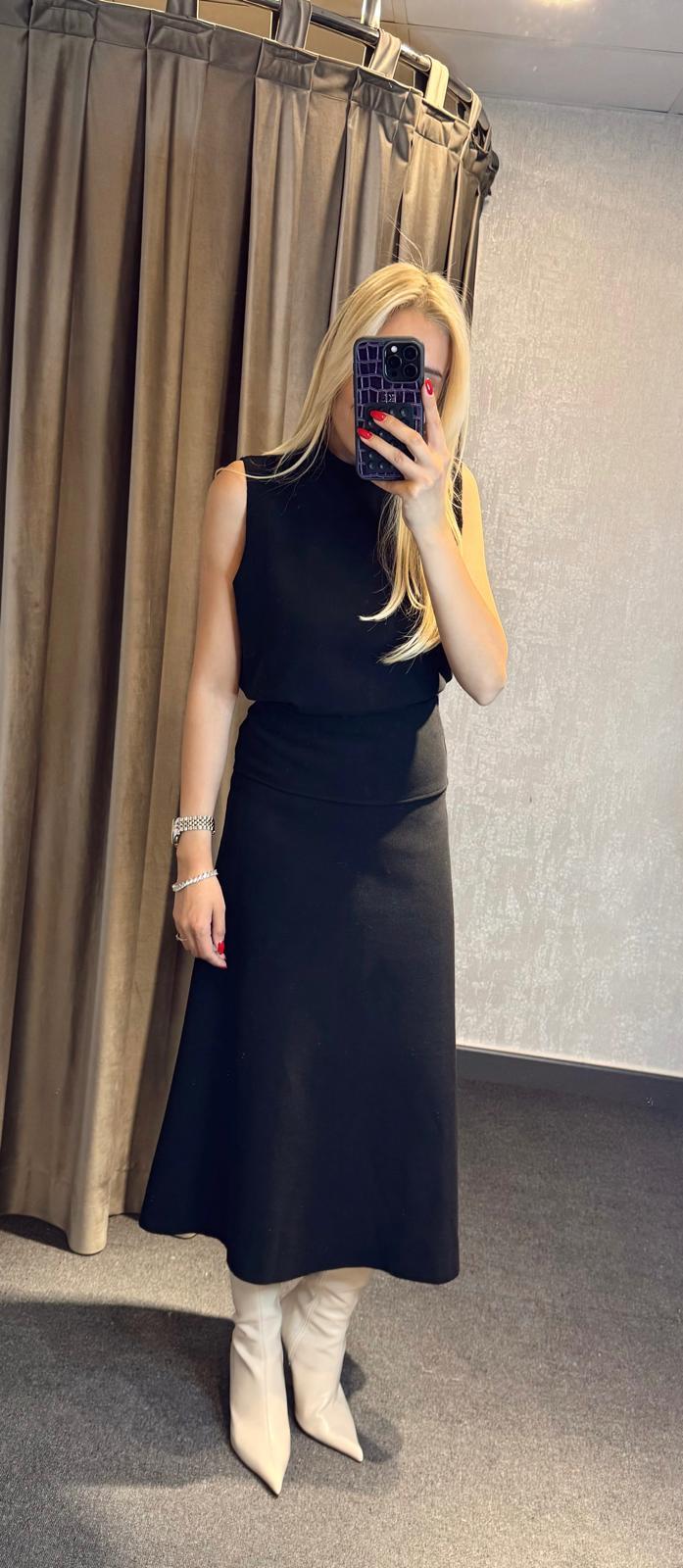 KOLSUZ ETEK BLUZ ÖRME TRİKO TAKIM SİYAH