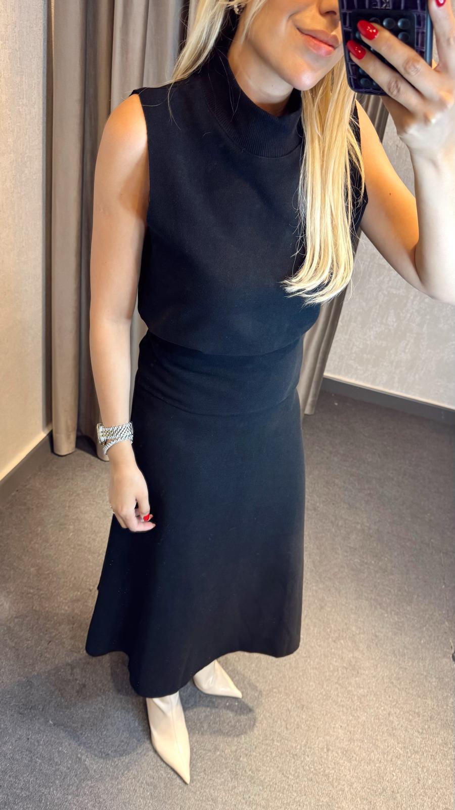 KOLSUZ ETEK BLUZ ÖRME TRİKO TAKIM SİYAH