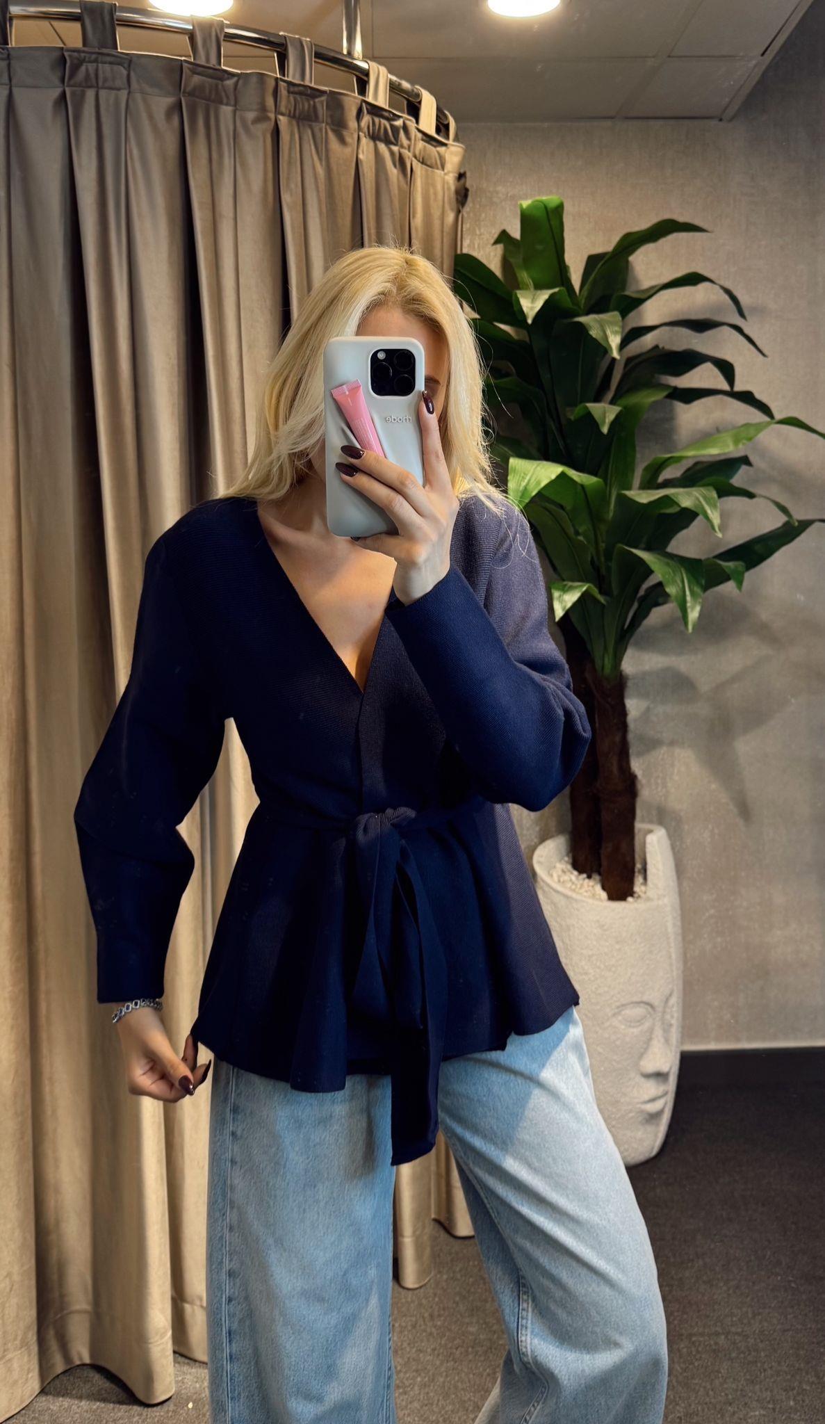 KUŞAKLI ÇELİK ÖRME CEKET HIRKA LACİVERT
