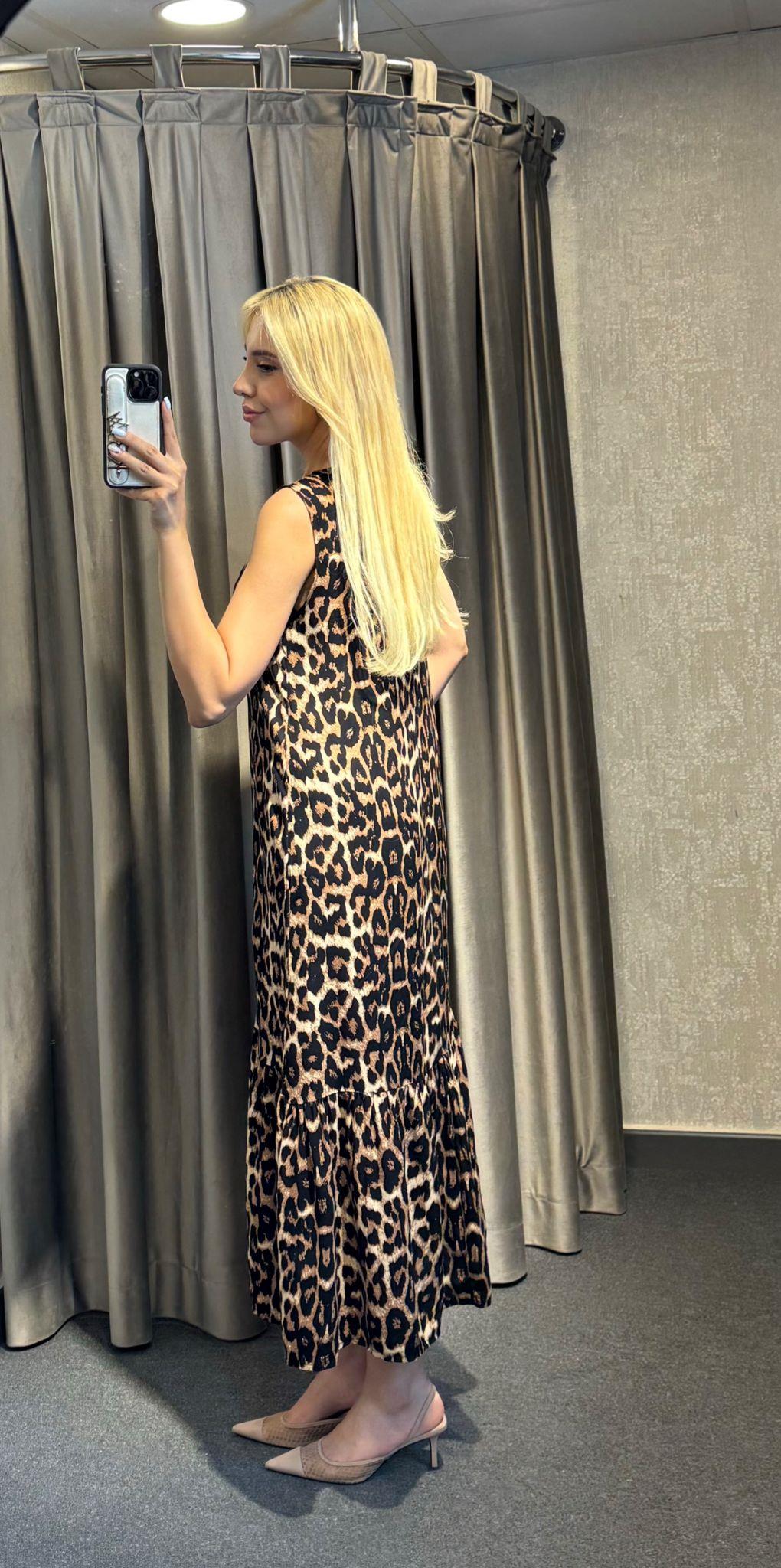 LEOPAR DESEN SIFIR KOL BASİC ELBİSE LEO