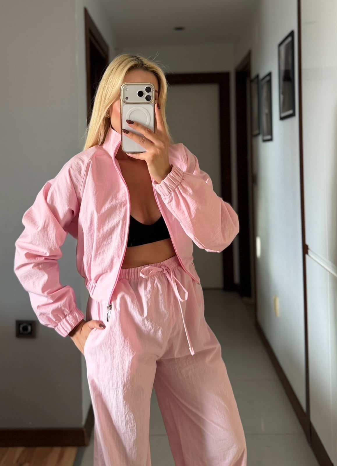 MARİAN PEMBE FERMUARLI PARAŞÜT TAKIM