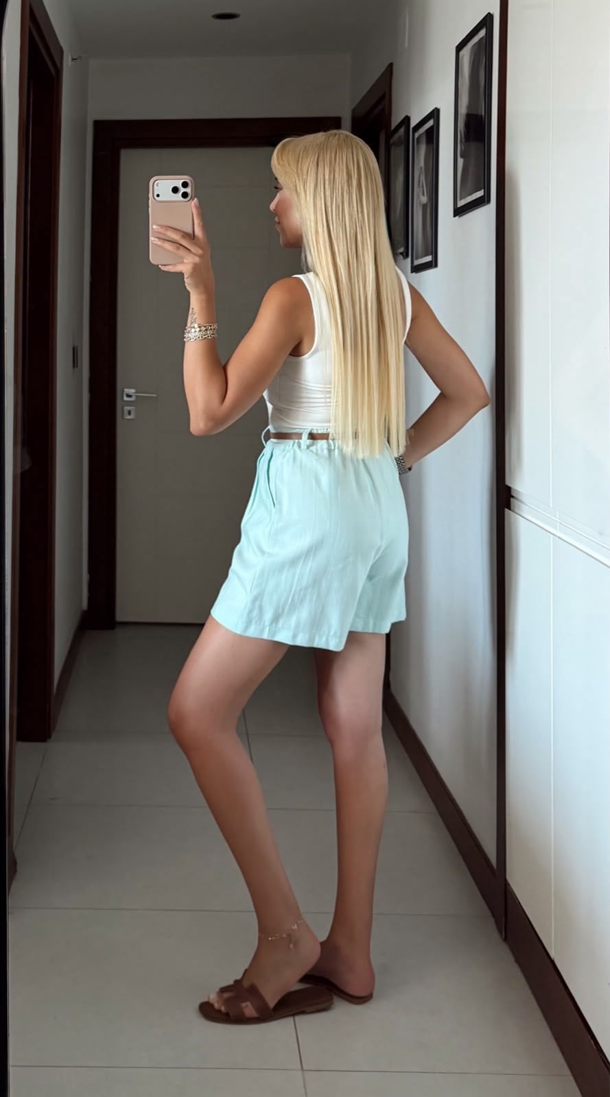 MİNT YEŞİLİ MASSİ BELİ LASTİKLİ KEMERLİ TENSEL ŞORT