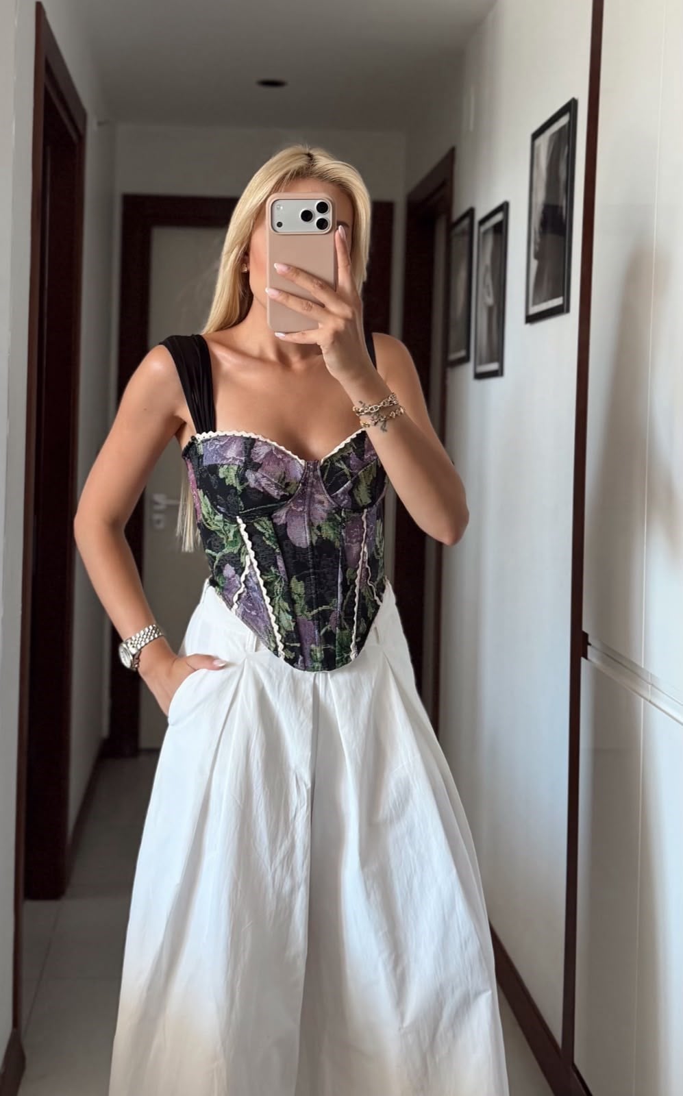 MOR MİNYU ÇİÇEK DESEN İTHAL KORSE