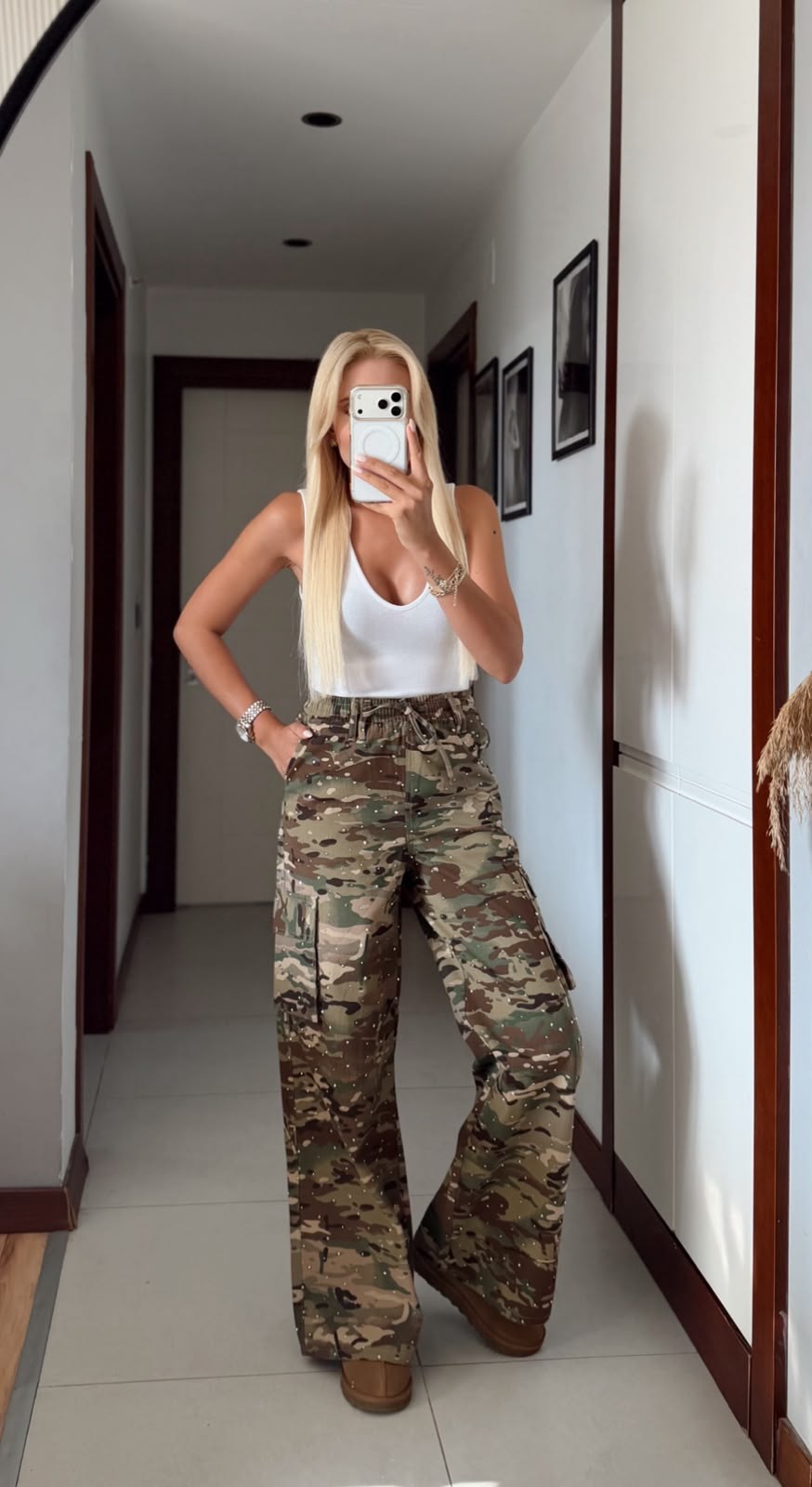 PARLAK TAŞLI KAMUFLAJ CARGO JEAN