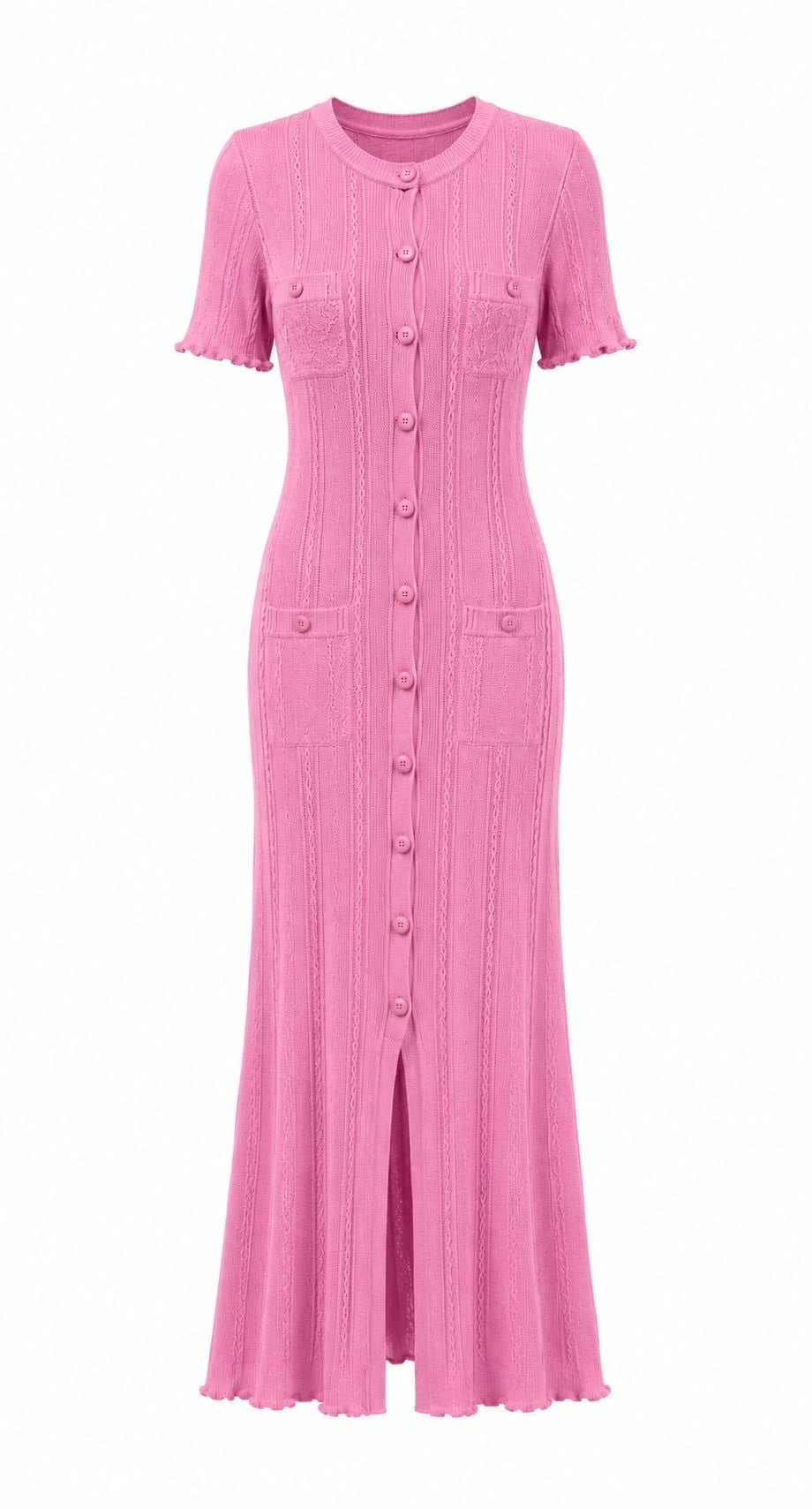 PEMBE DÜĞMELİ MAXİ TRİKO ELBİSE