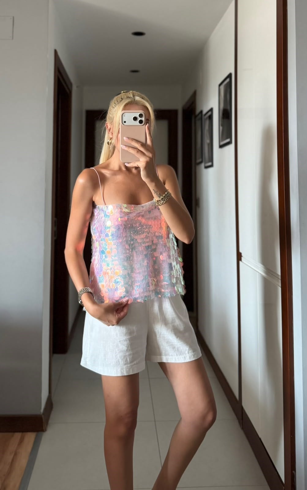 PEMBE MARKA MODEL İP ASKILI PULLU BLUZ