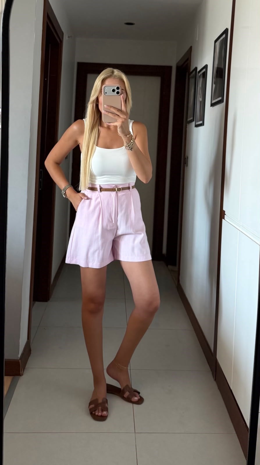 PEMBE MASSİ BELİ LASTİKLİ KEMERLİ TENSEL ŞORT