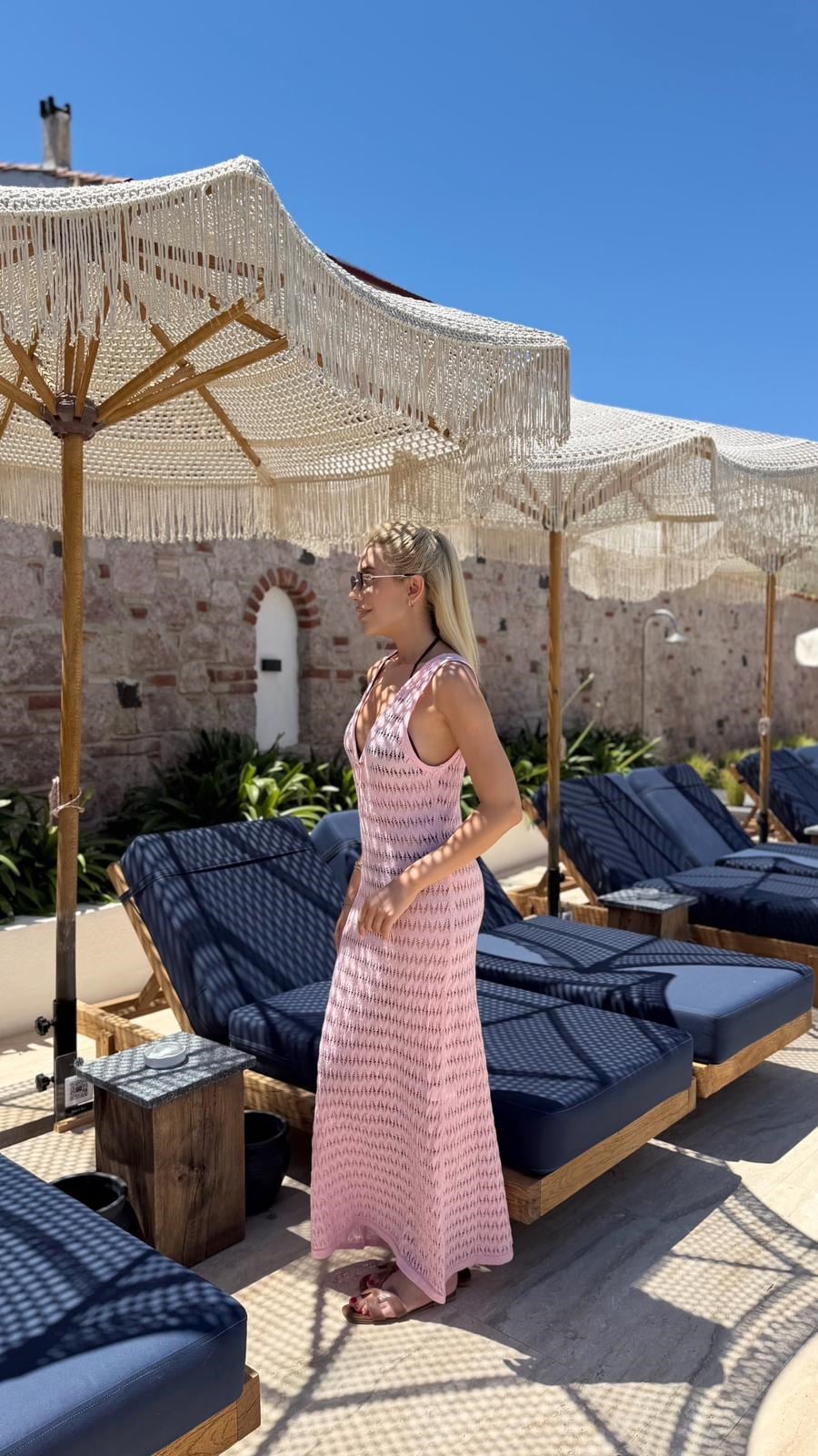 PEMBE ÖNÜ KANCA DETAY BEACHWEAR ELBİSE